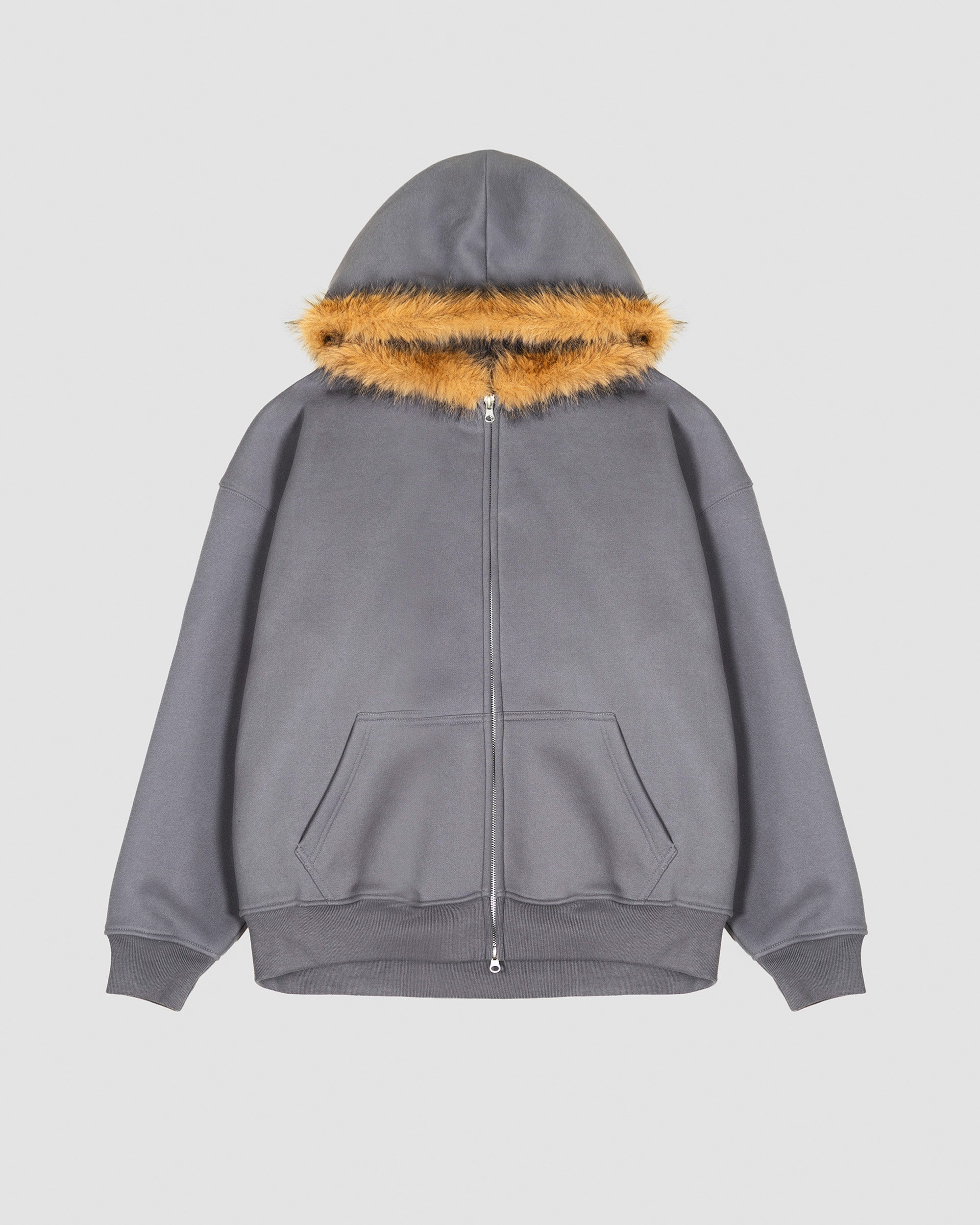 Fur Trim Hoodie in Steel grey