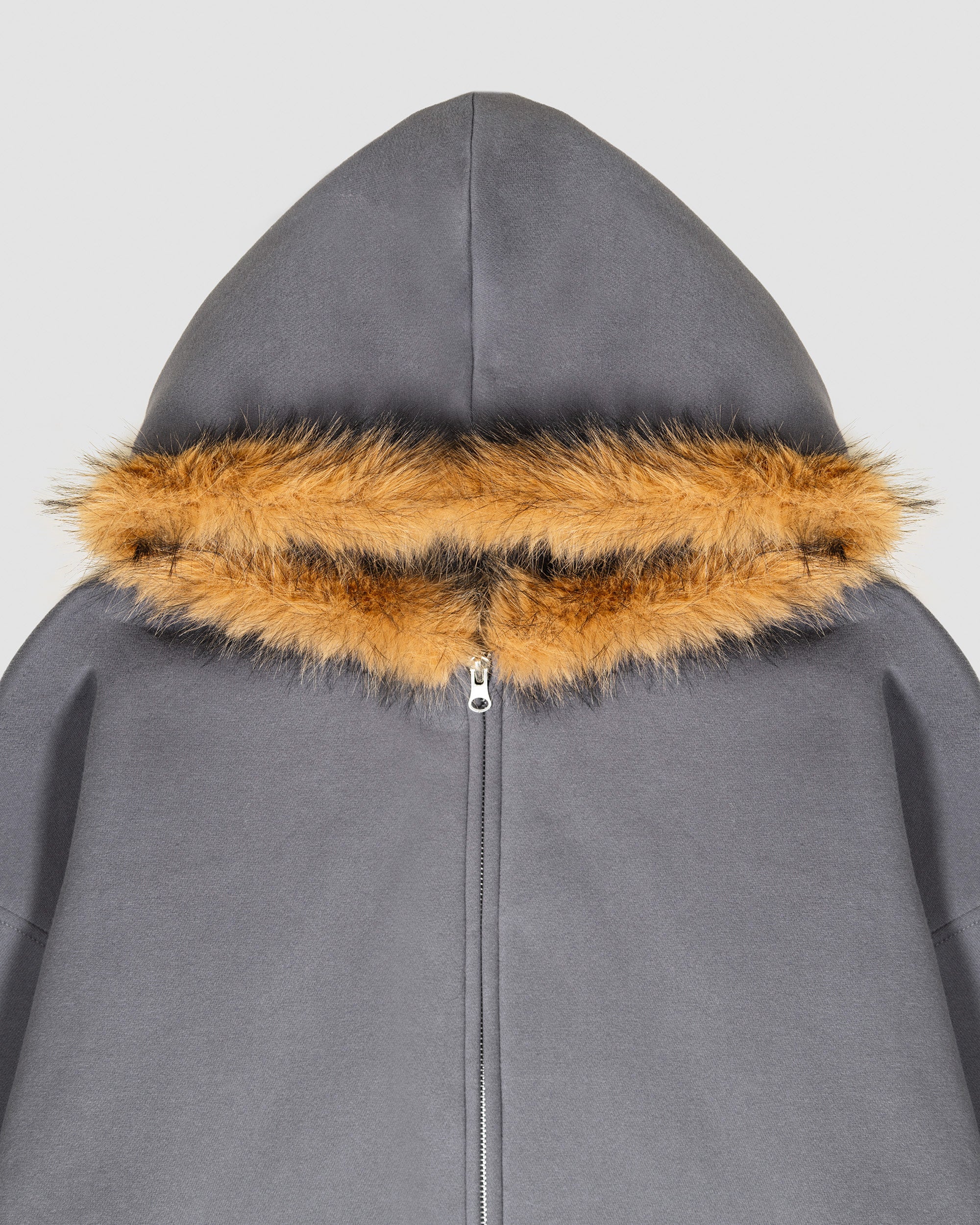 Fur Trim Hoodie in Steel grey
