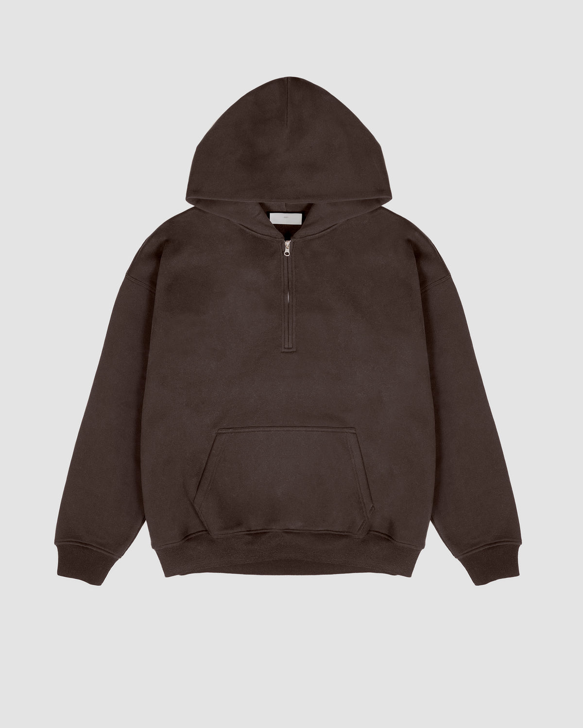 Hooded Quarter Zip Fleece Pullover in Brown