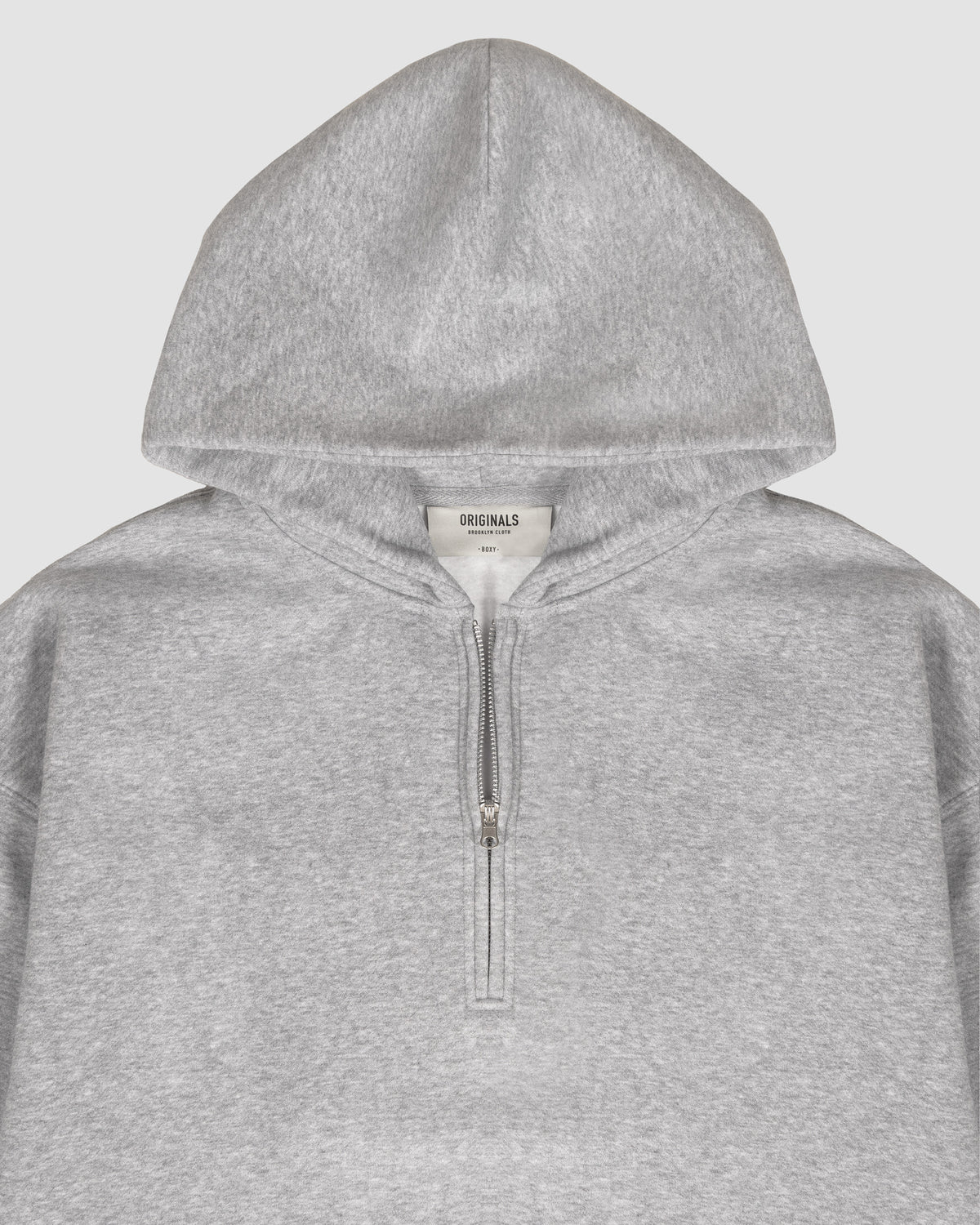 Hooded Quarter Zip Fleece Pullover in Heather grey