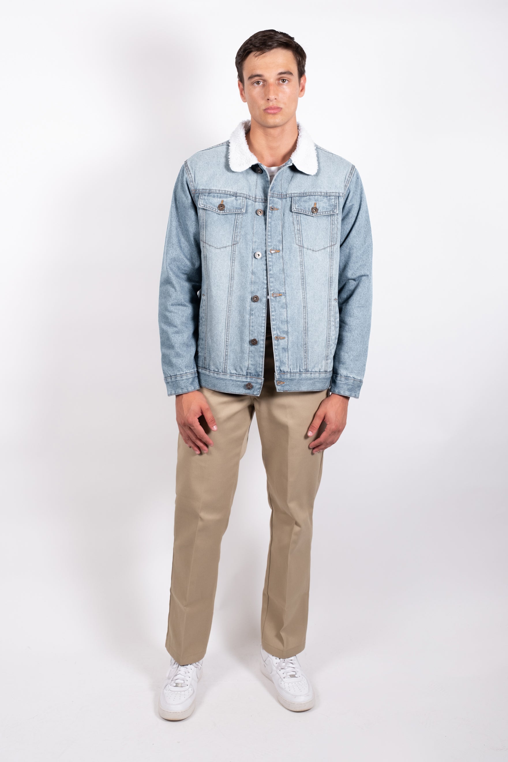 Light Stone Wash Denim Sherpa Jacket