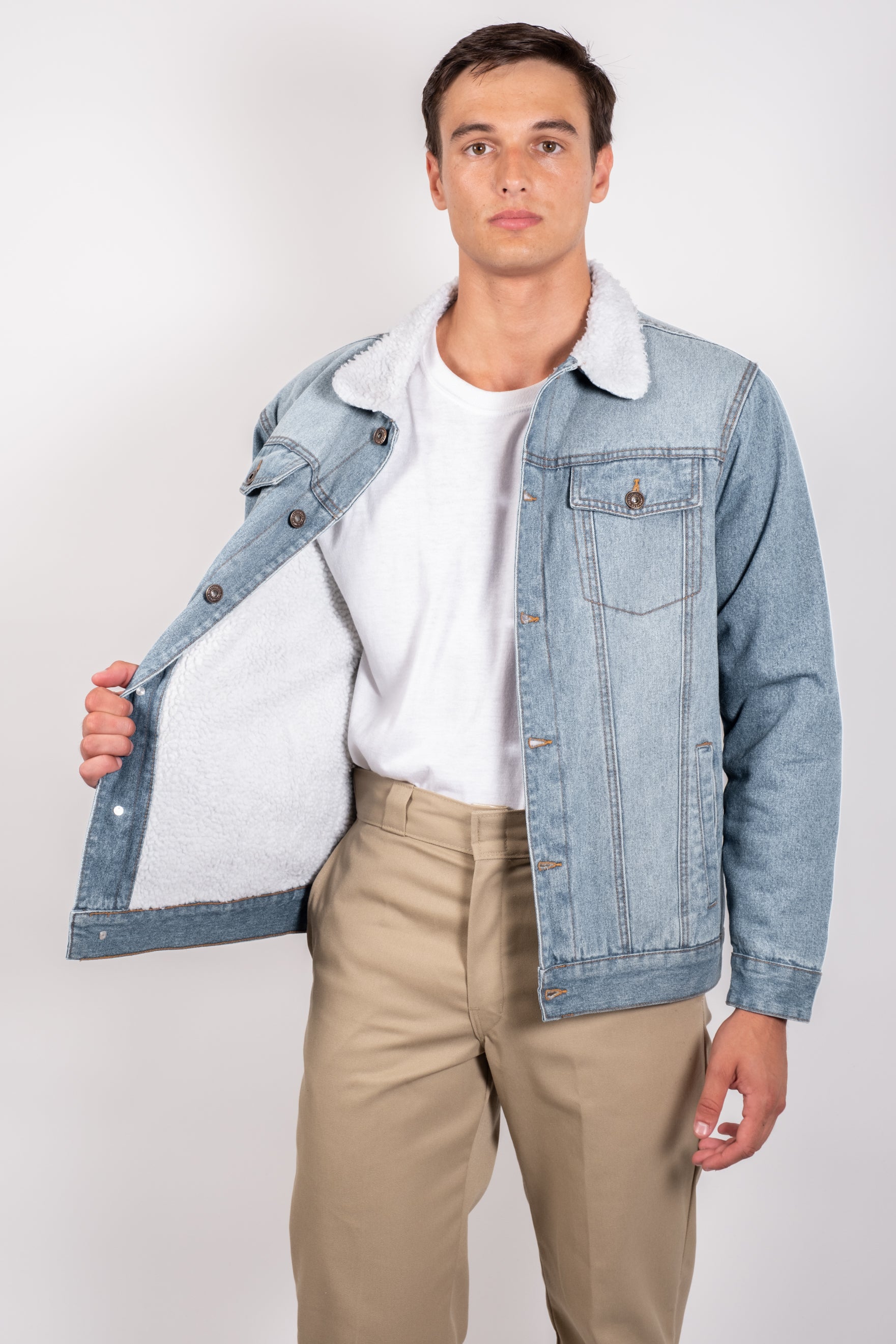 Light Stone Wash Denim Sherpa Jacket