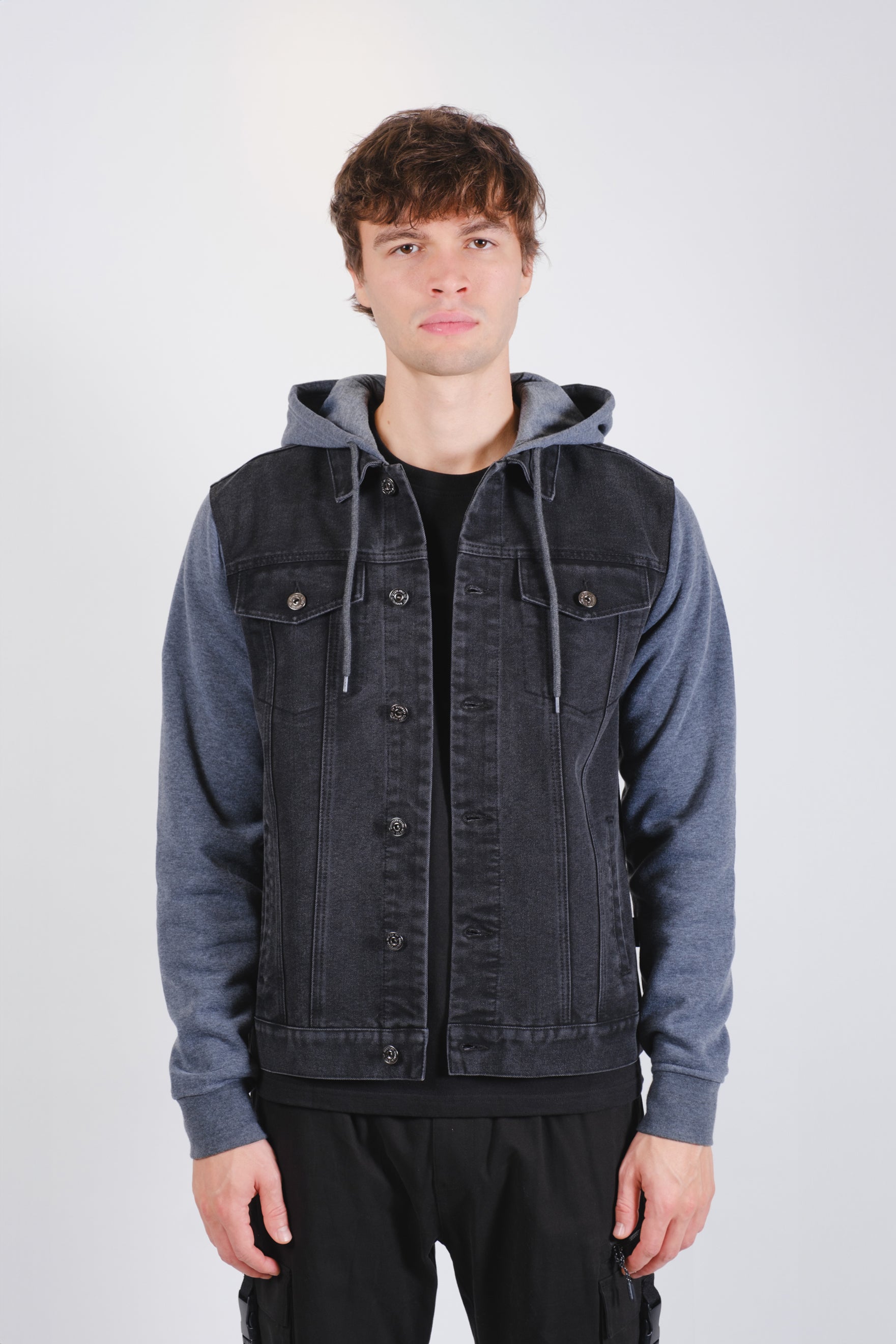 Knit Sleeve Denim Jacket
#color_black stone wash