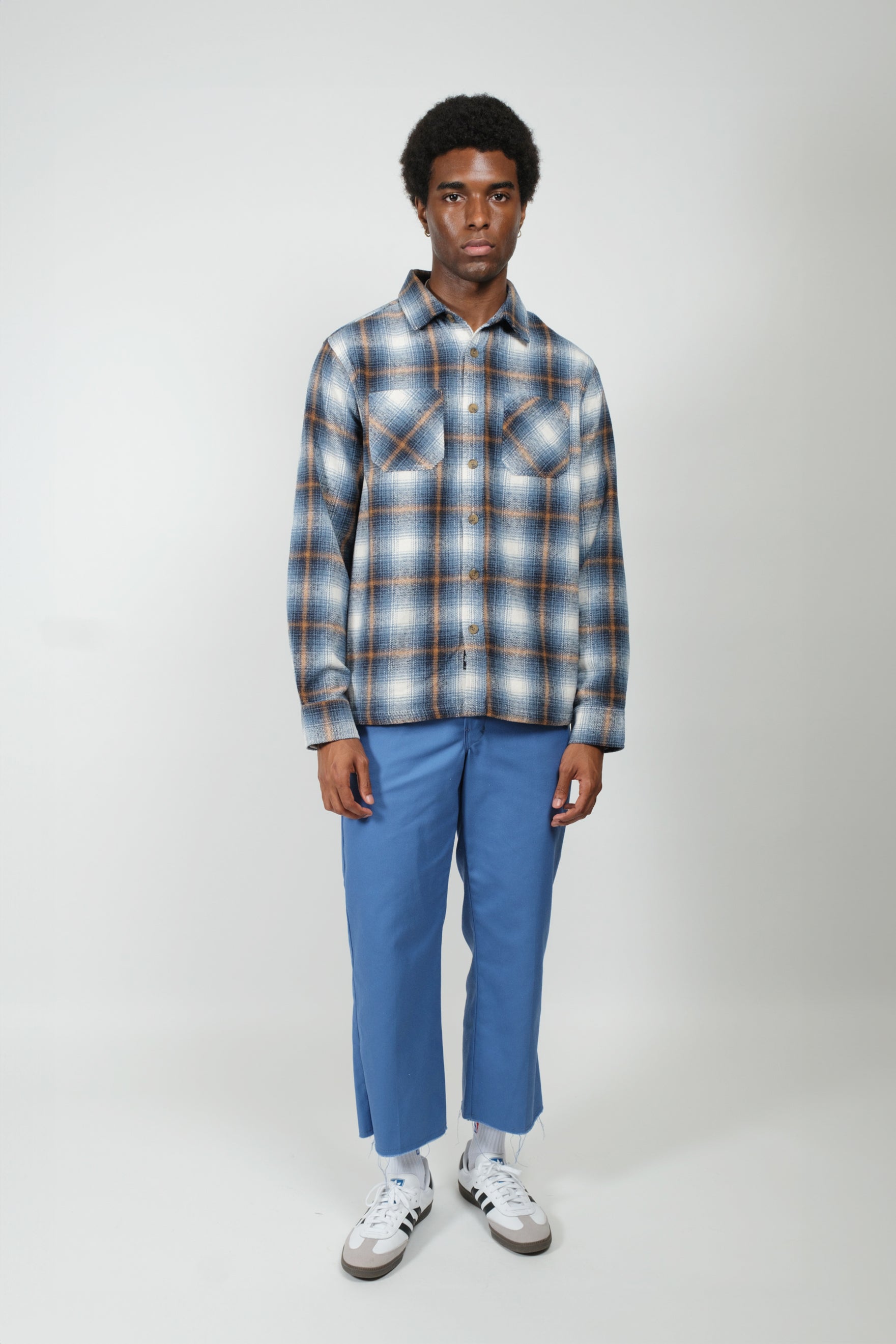 Classic heavy flannel for year round wear
#color_blue beige check