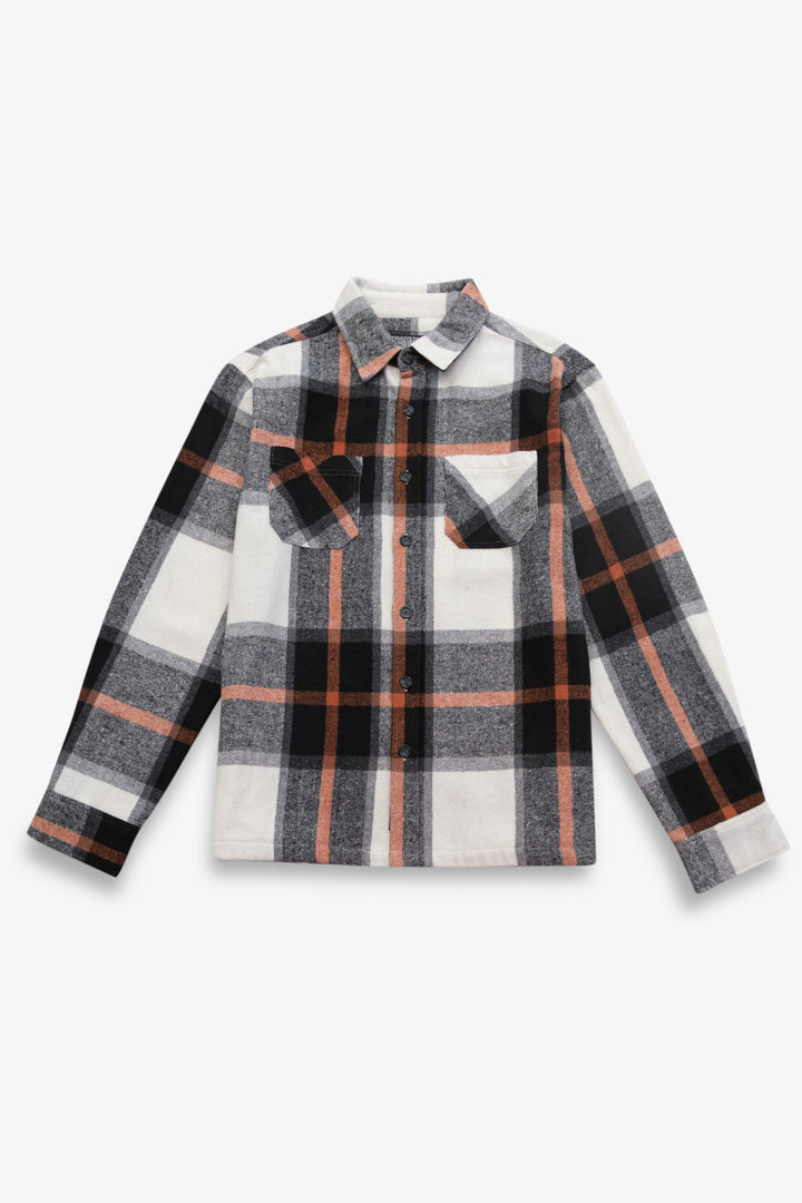 Thick flannel shirt with jacket features
#color_black-cream