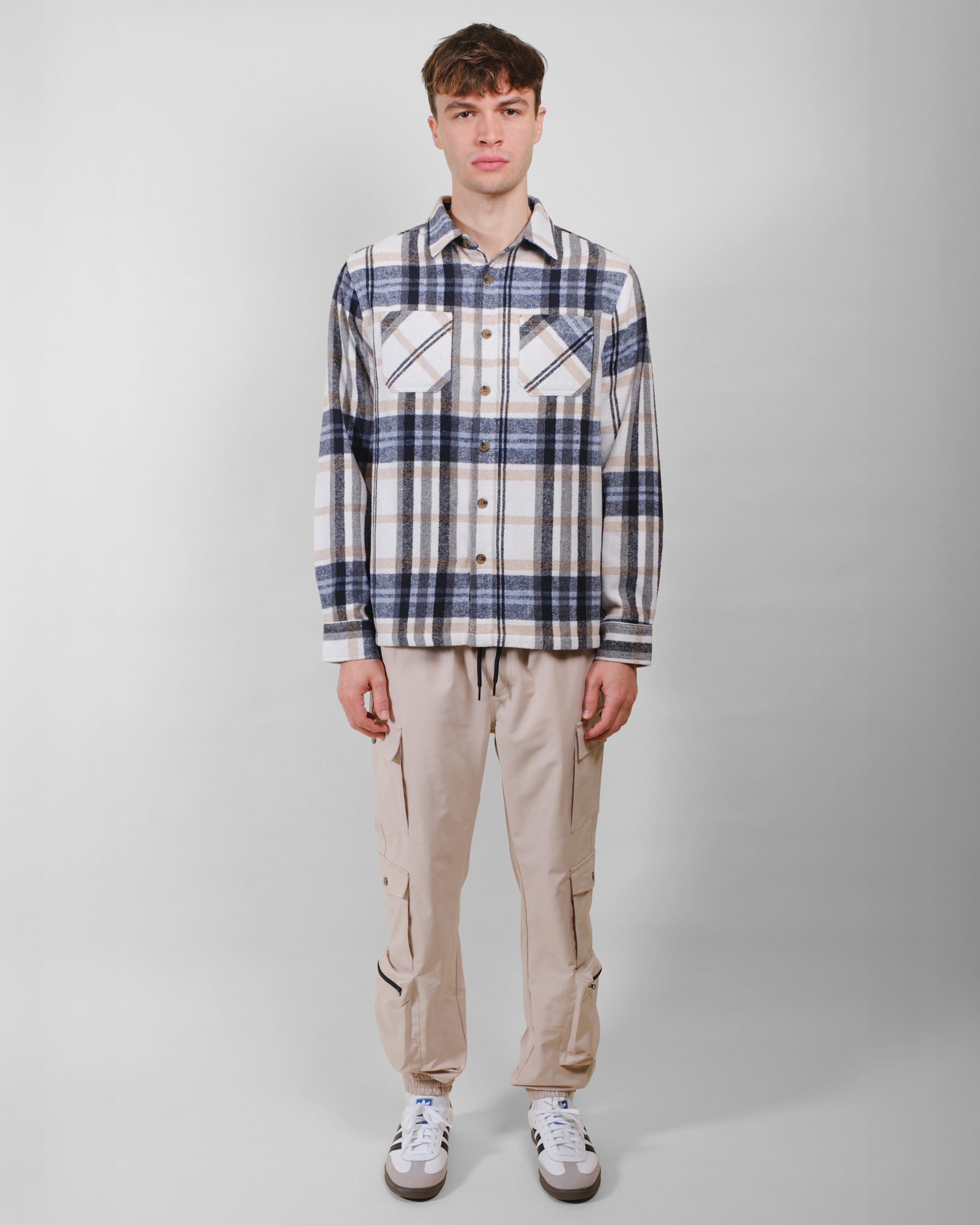 Classic plaid heavy flannel shirt jacket
#color_ivory