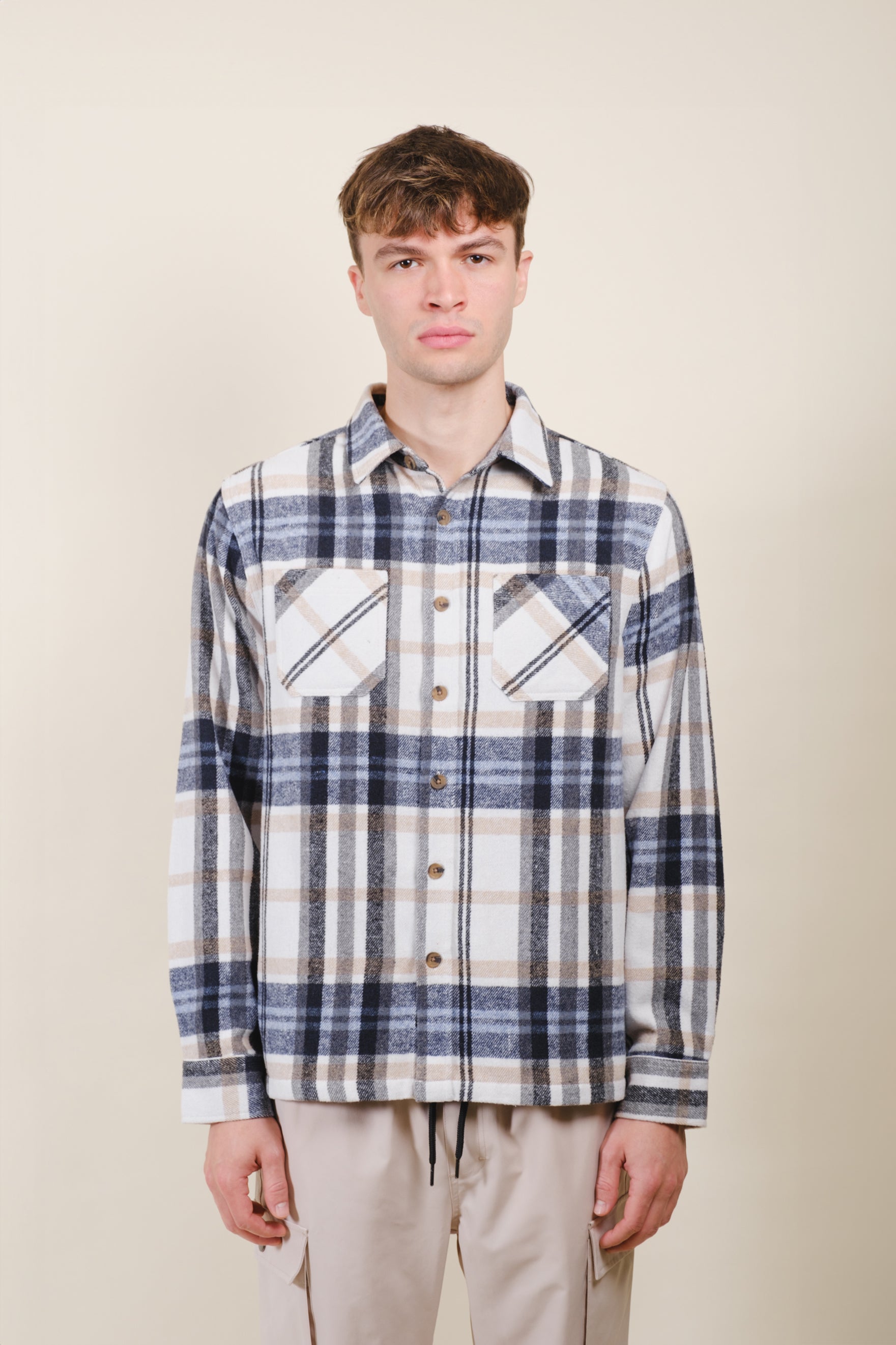 Classic plaid heavy flannel shirt jacket
#color_ivory