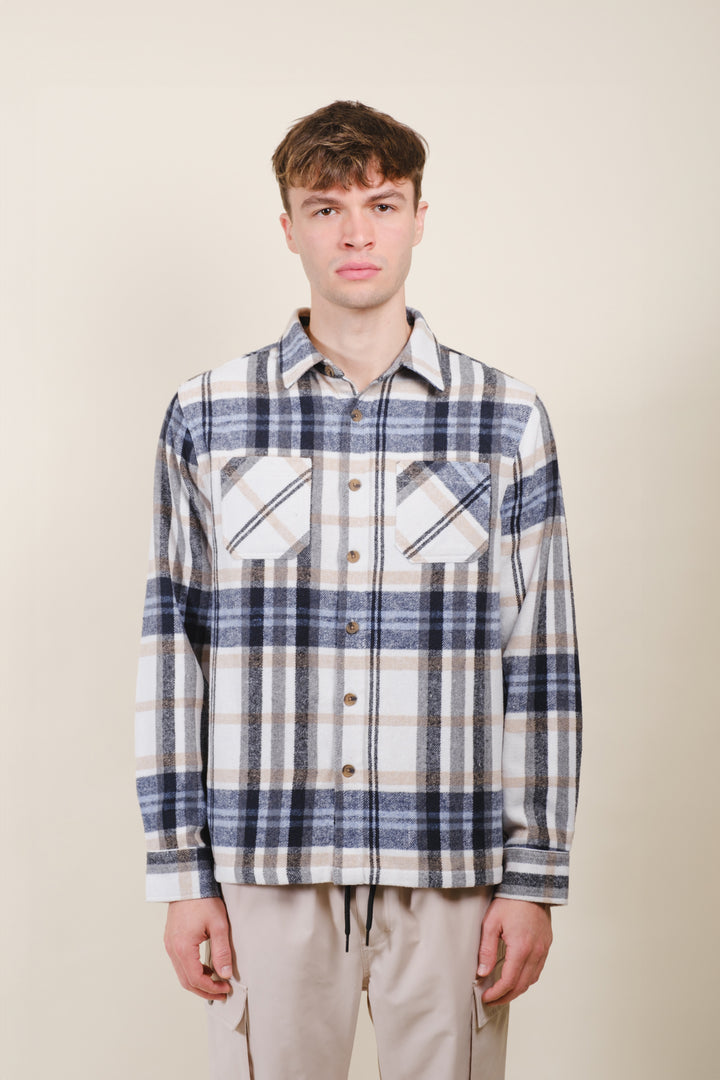 Classic plaid heavy flannel shirt jacket
#color_ivory