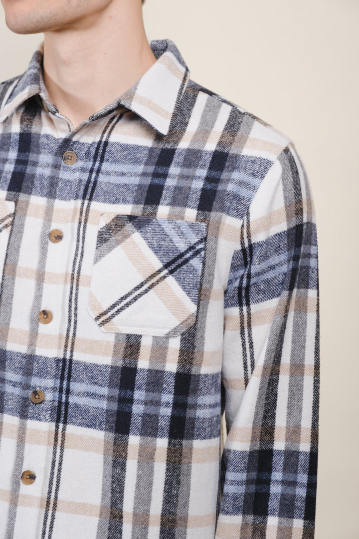 Heavier weight flannel shacket for men
#color_ivory