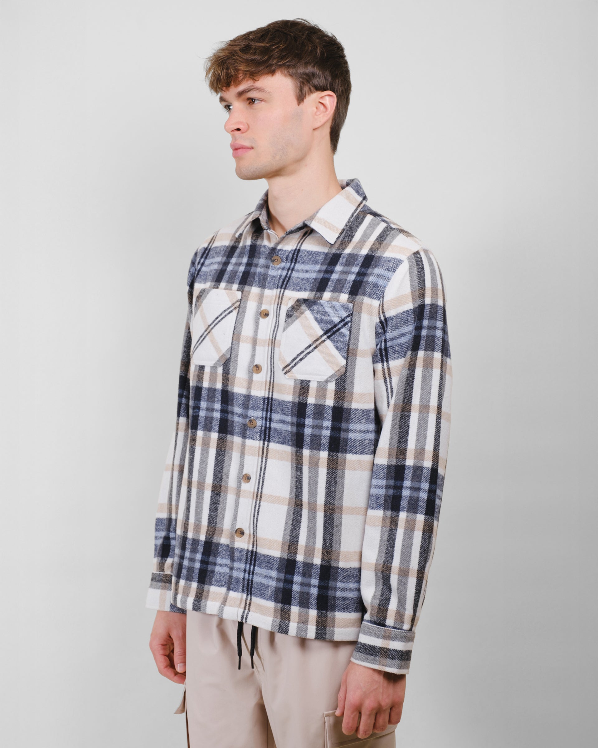 Classic plaid heavy flannel shirt jacket
#color_ivory