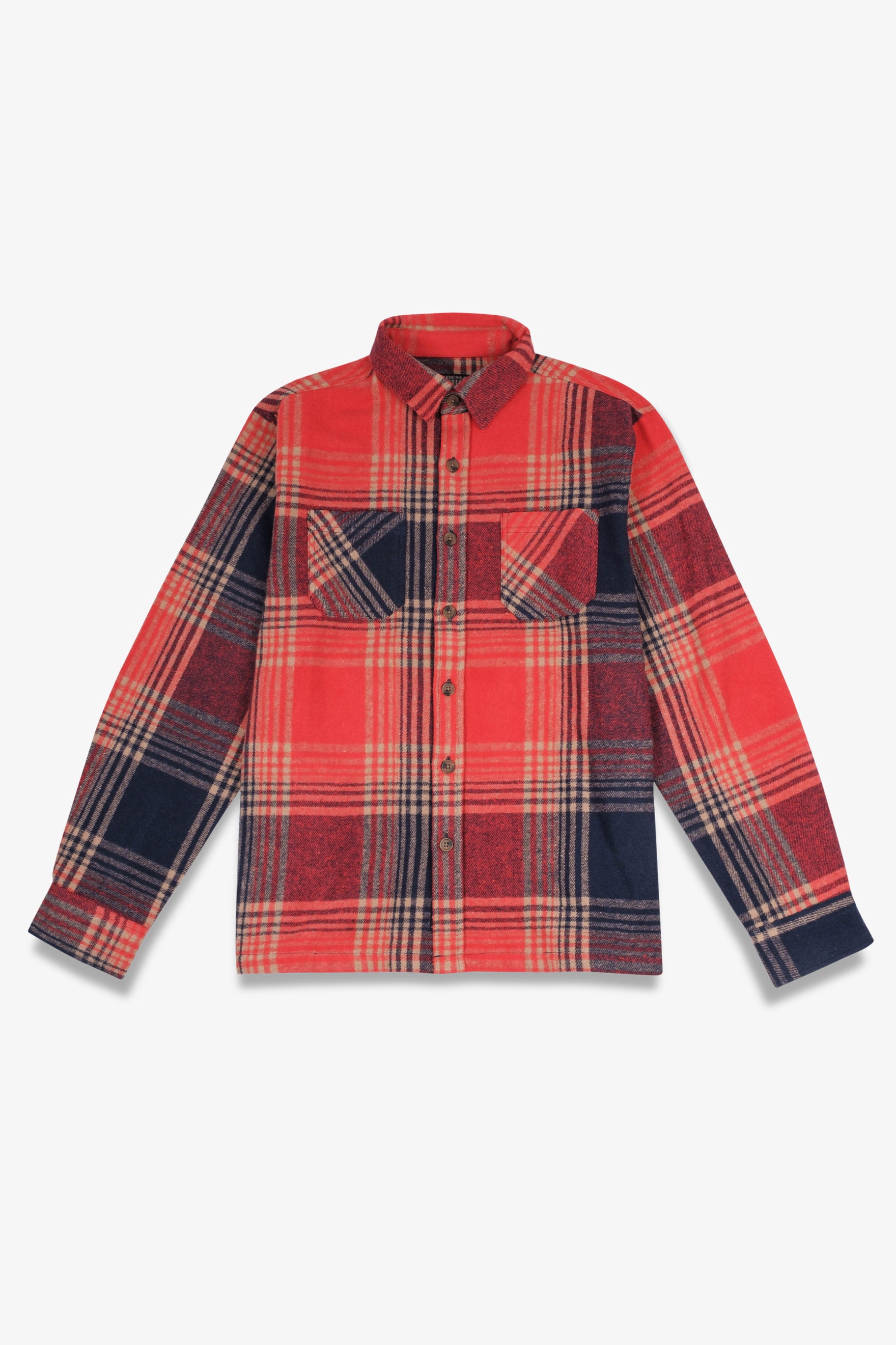 Thick and soft flannel shacket
#color_red tan navy