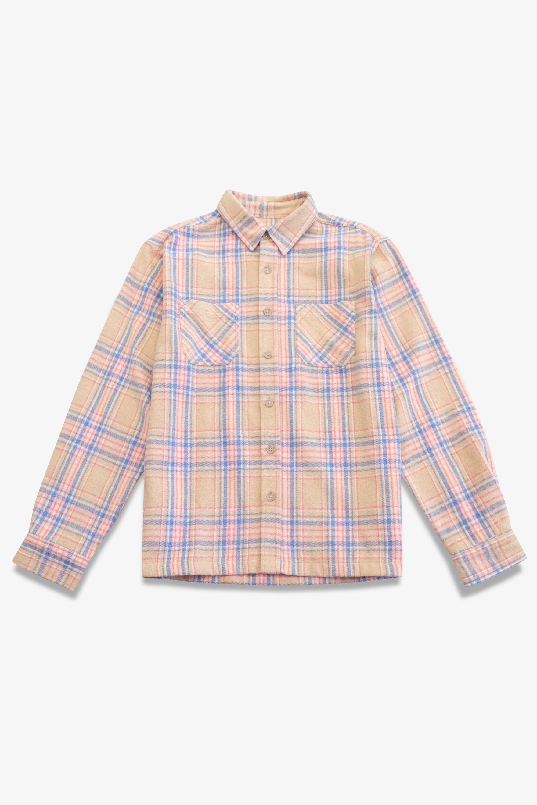 Thick flannel jacket shirt
#color_tan-blue-pink