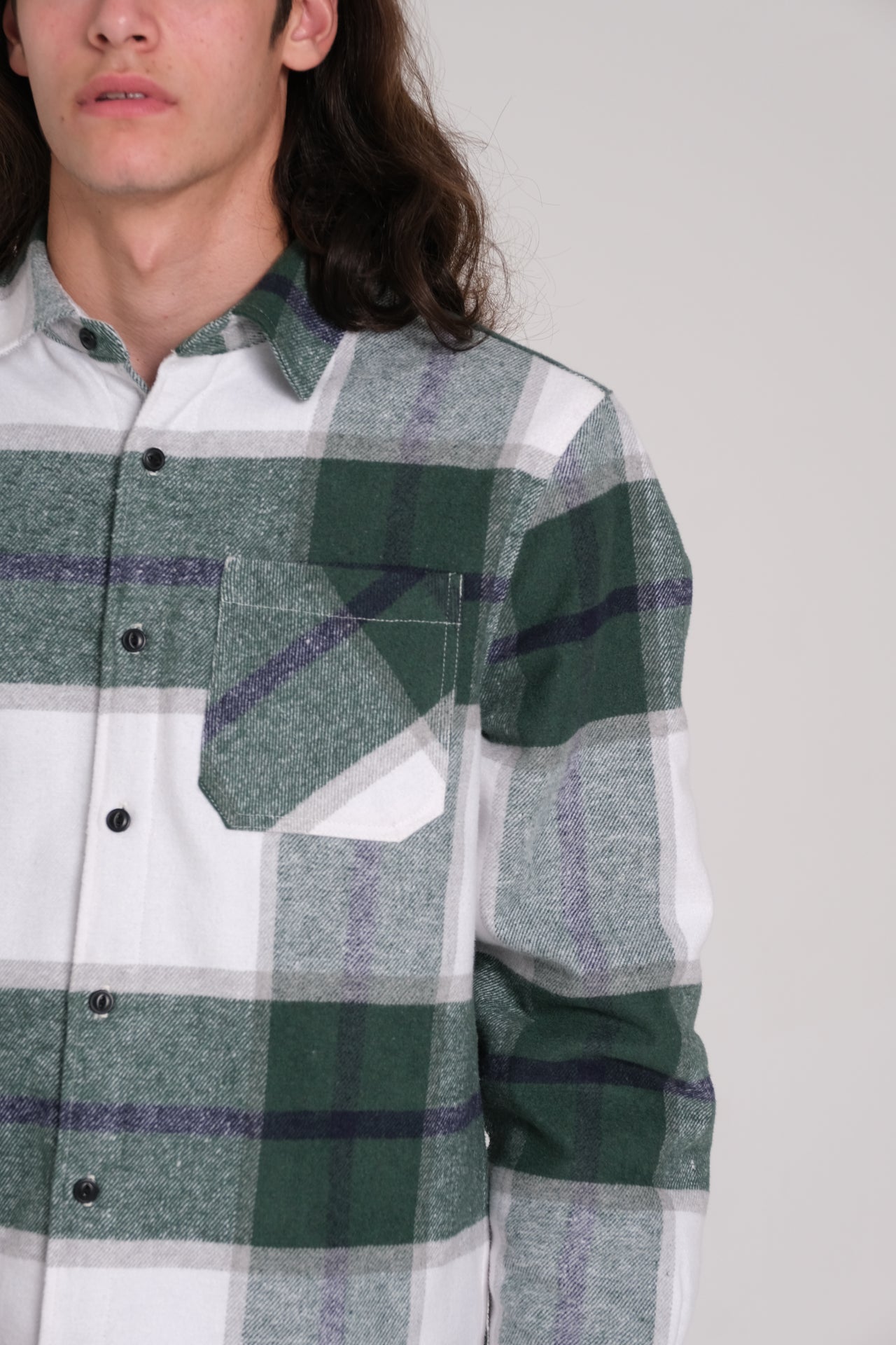 Flannel shacket with thermal interior for men
#color_green