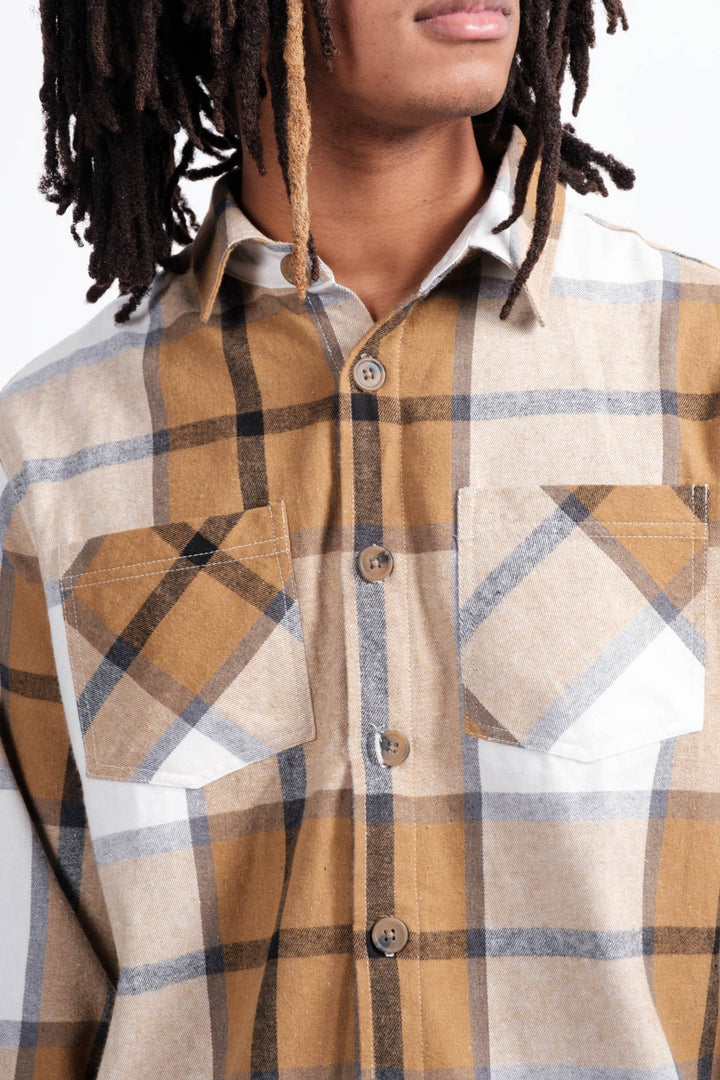 Warm thermal-lined flannel overshirt for men
#color_brown