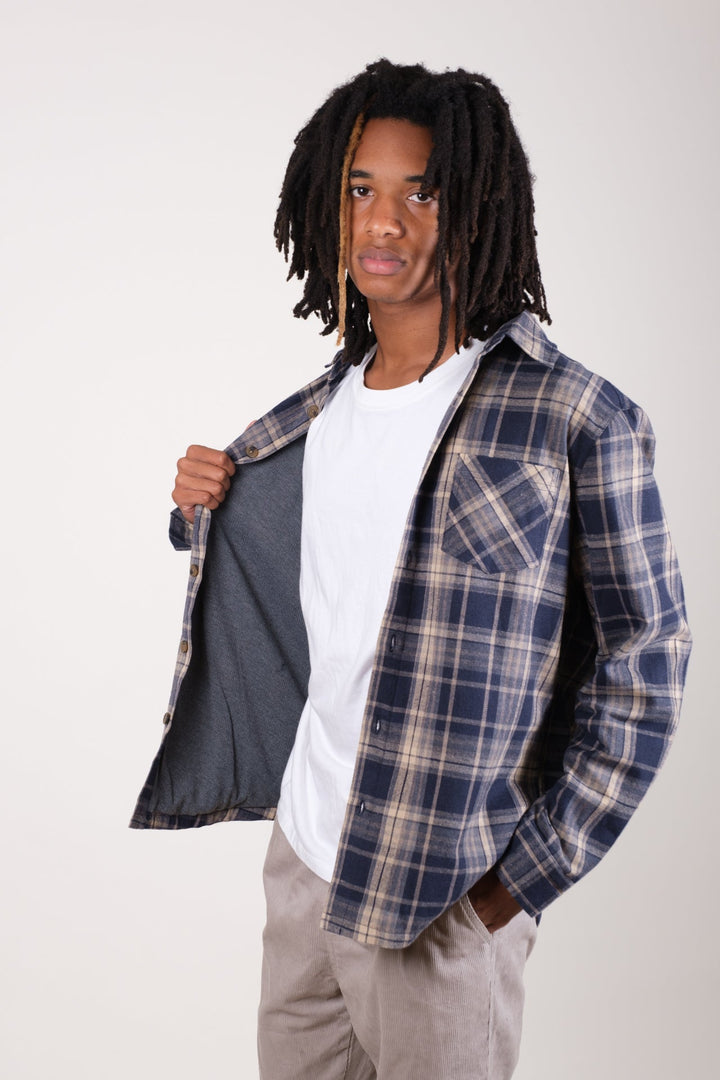 Men’s thermal-insulated flannel shirt coat
#color_navy