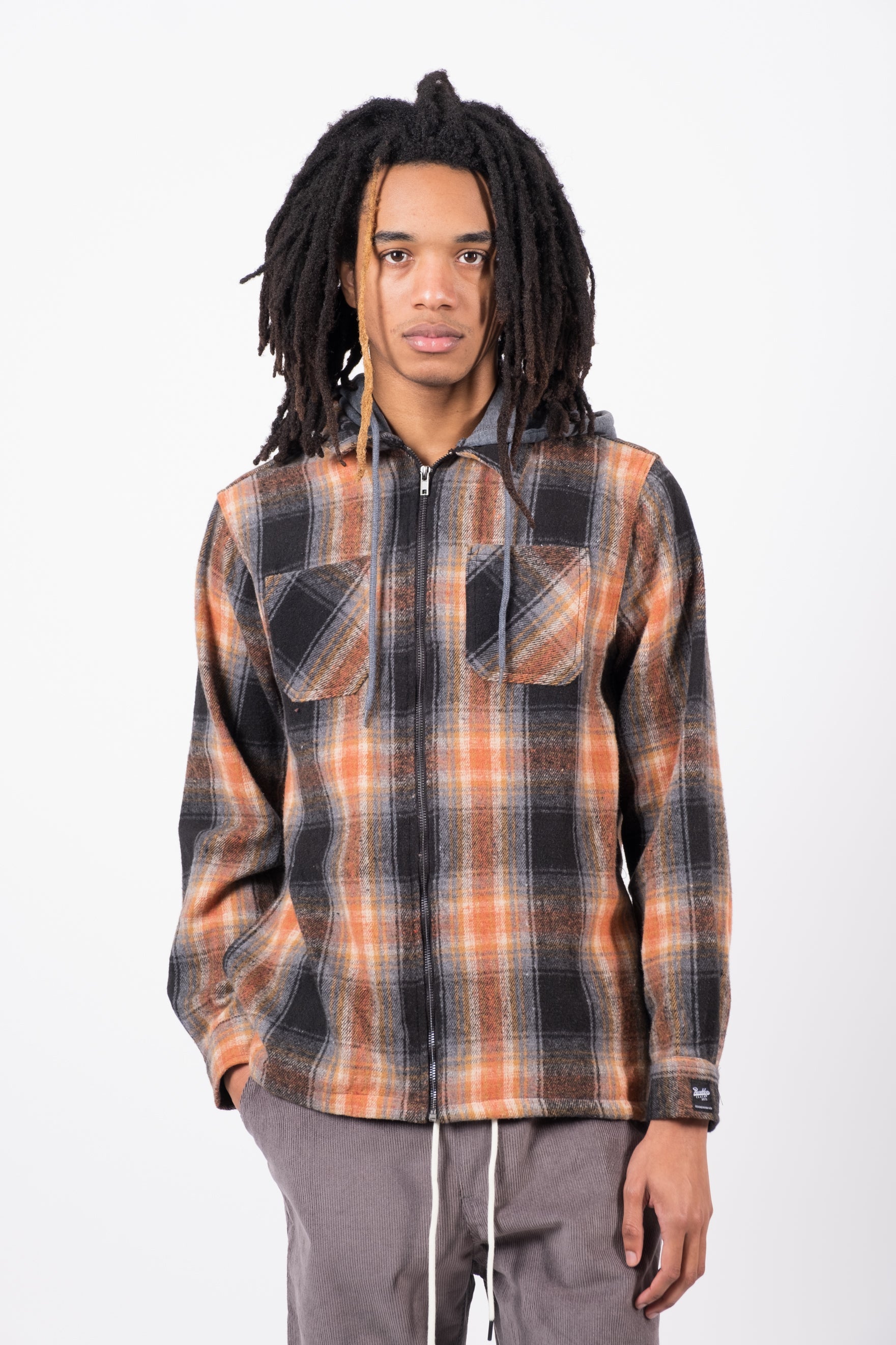 Men’s hooded flannel overshirt with zipper
#color_brown
