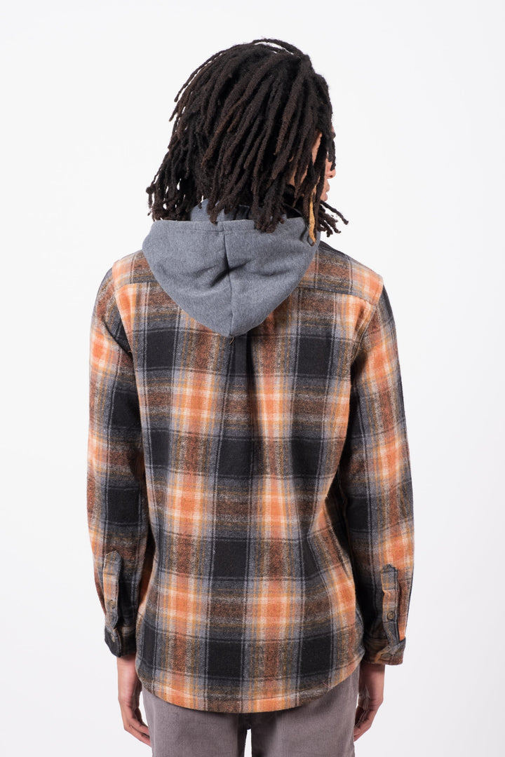 Men’s zip-up flannel shirt hoodie
#color_brown
