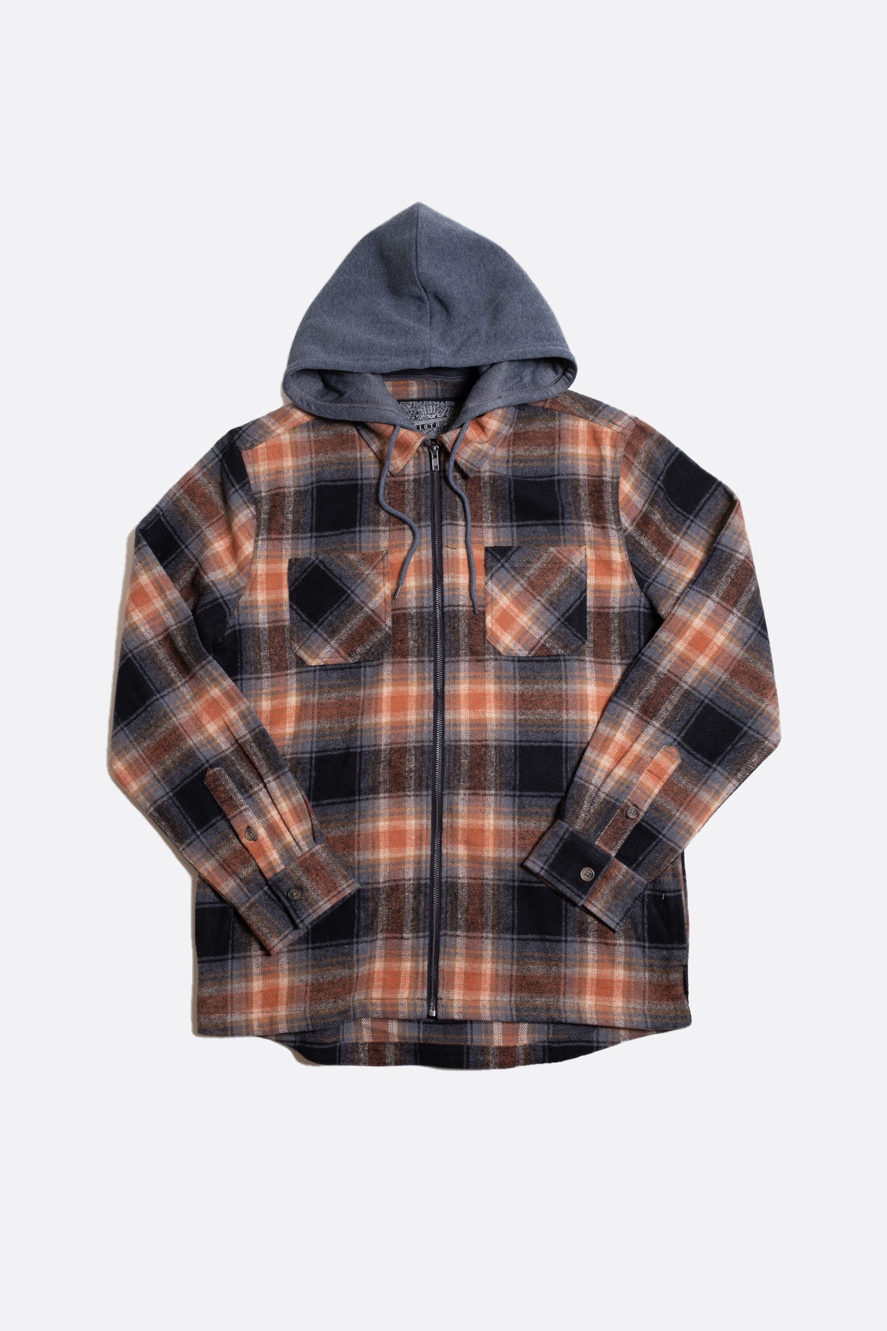 Men’s zippered hooded plaid overshirt#color_brown
