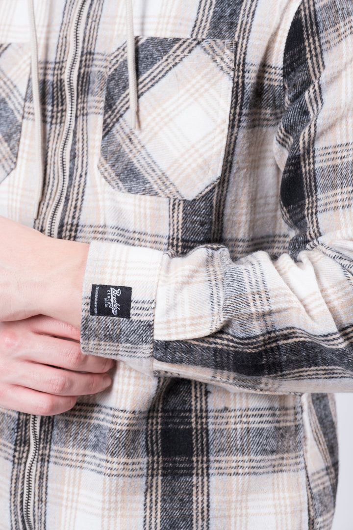 Flannel hooded jacket with zip for men
#color_cream