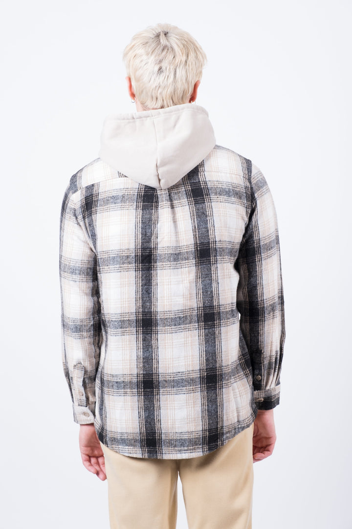 Men’s zip-up hooded plaid flannel jacket
#color_cream