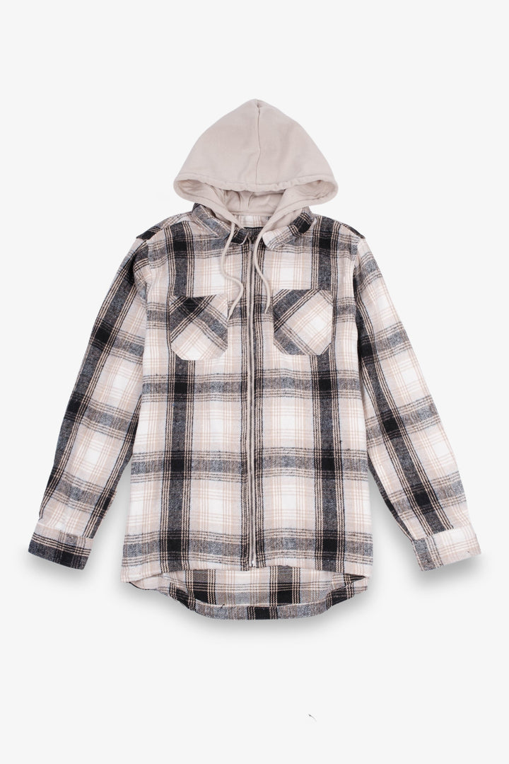 Zip-front flannel shirt with hood for men
#color_cream