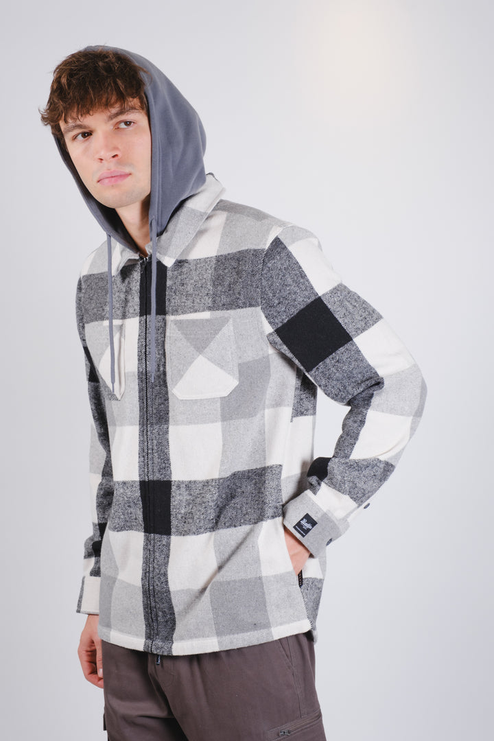 Flannel Hooded Zip Shacket
#color_grey-black