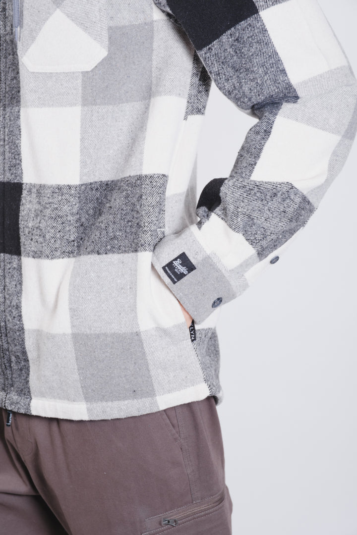 Hooded flannel jacket with zipper for men
#color_grey-black
