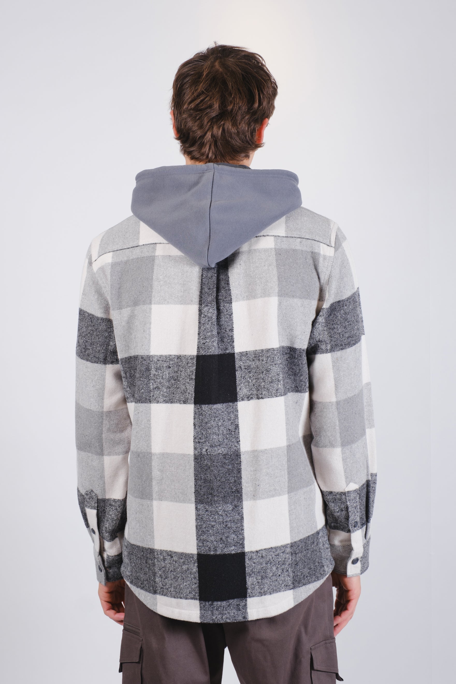 Men’s flannel zip-up hooded shirt jacket
#color_grey-black