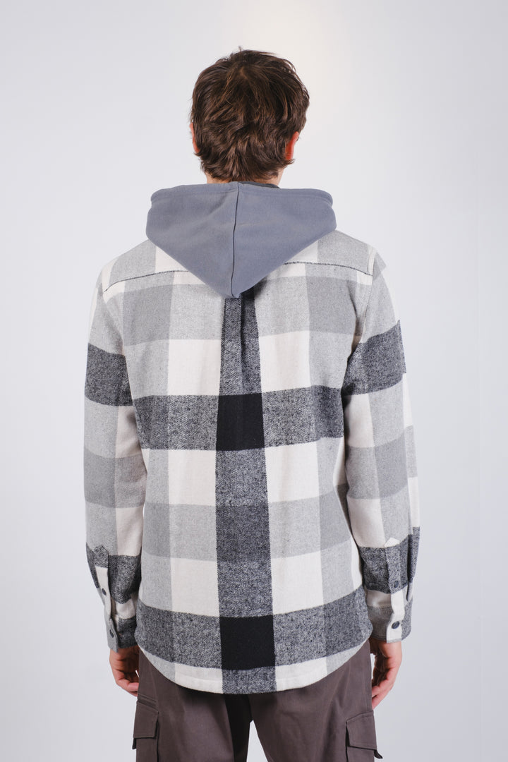 Men’s flannel zip-up hooded shirt jacket
#color_grey-black
