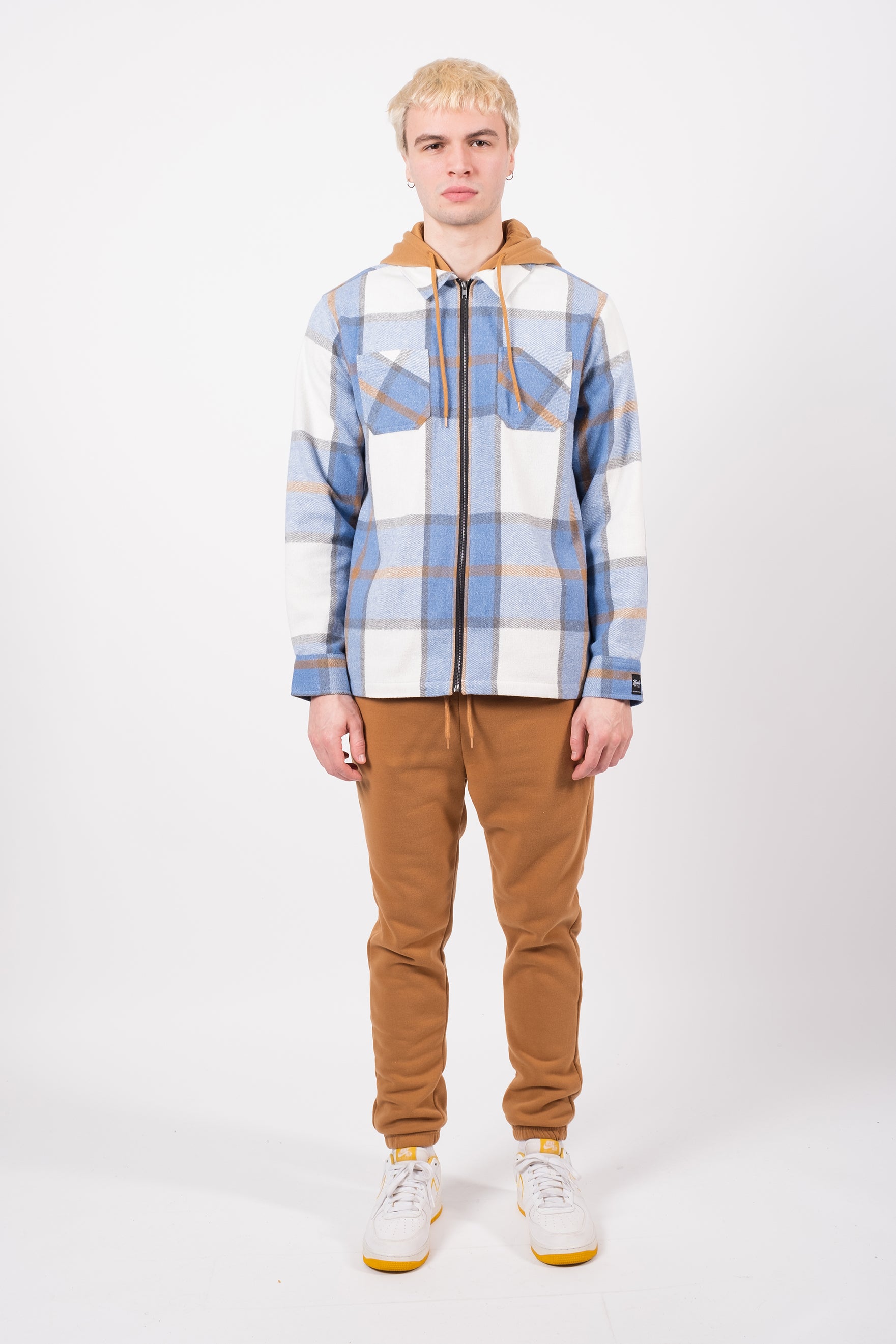 Zippered flannel hooded overshirt for men
#color_light blue