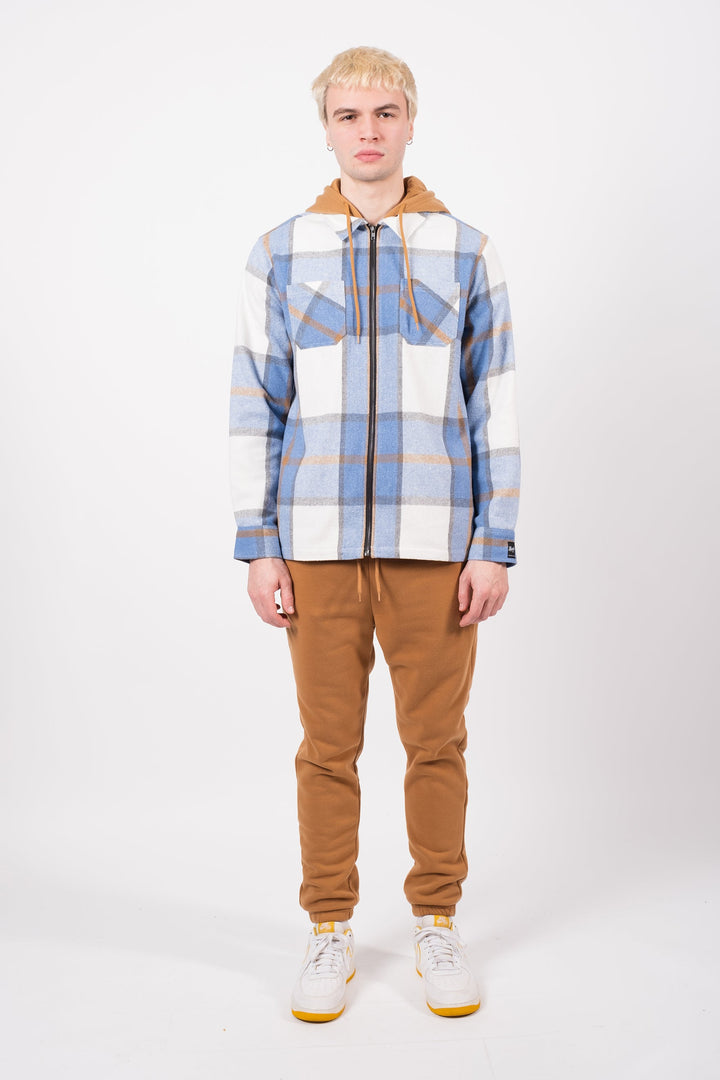 Zippered flannel hooded overshirt for men
#color_light-blue