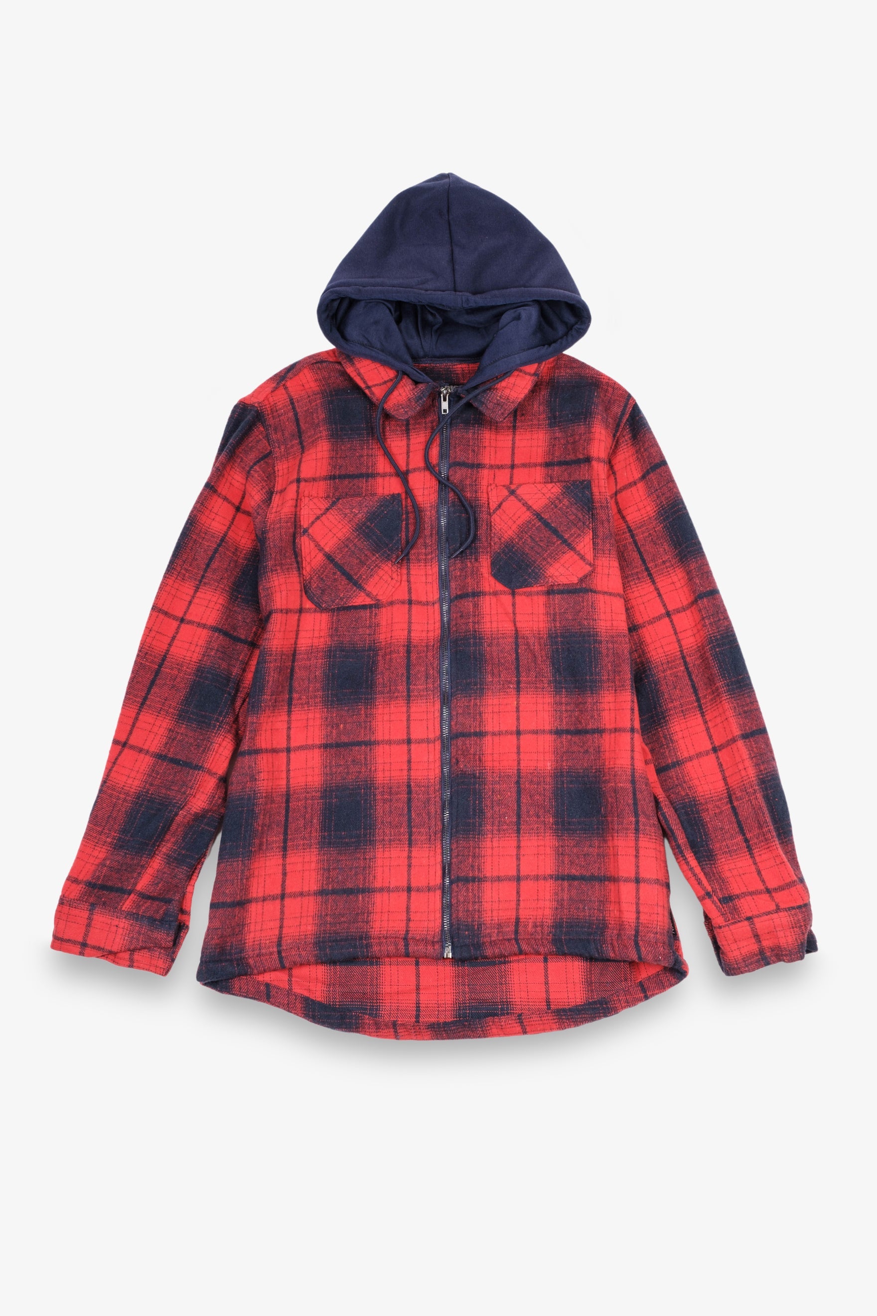 Zippered hooded flannel shirt for men
#color_red-navy