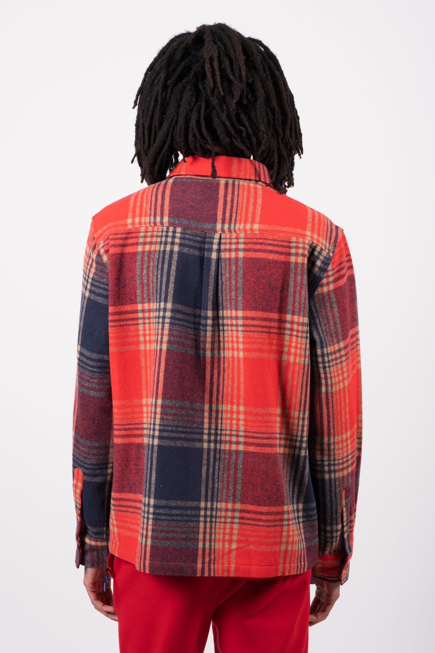 Year round layering flannel shacket
#color_red tan navy