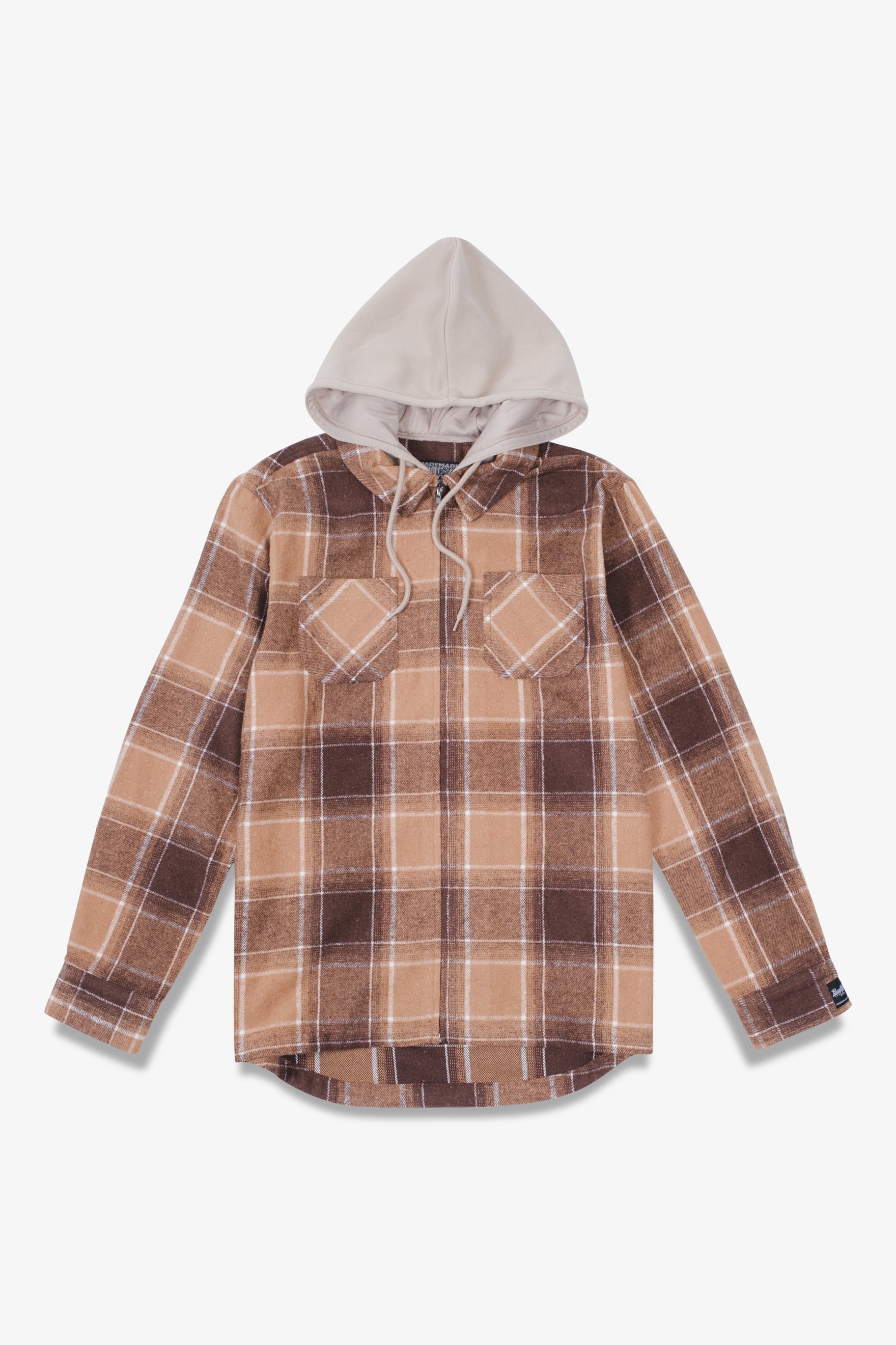 Men’s zip-up hooded plaid flannel jacket 
#color_toffee
