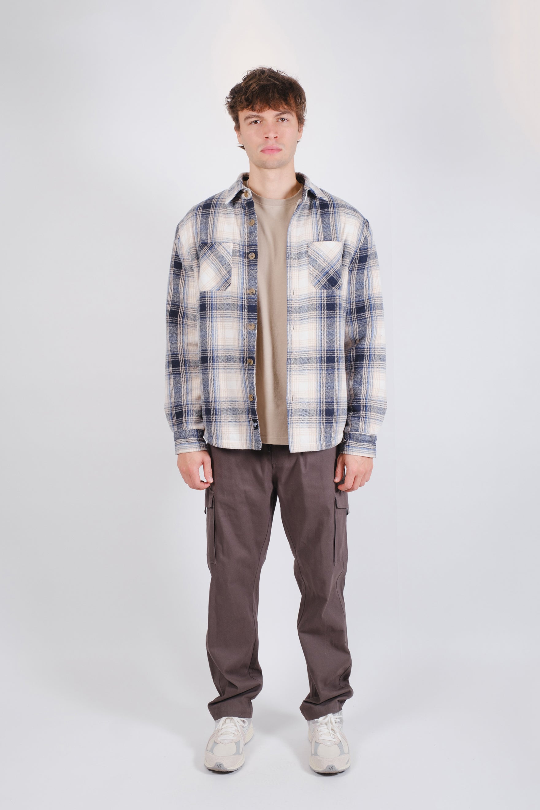 Men's sherpa lined flannel shacket #color_creamblue