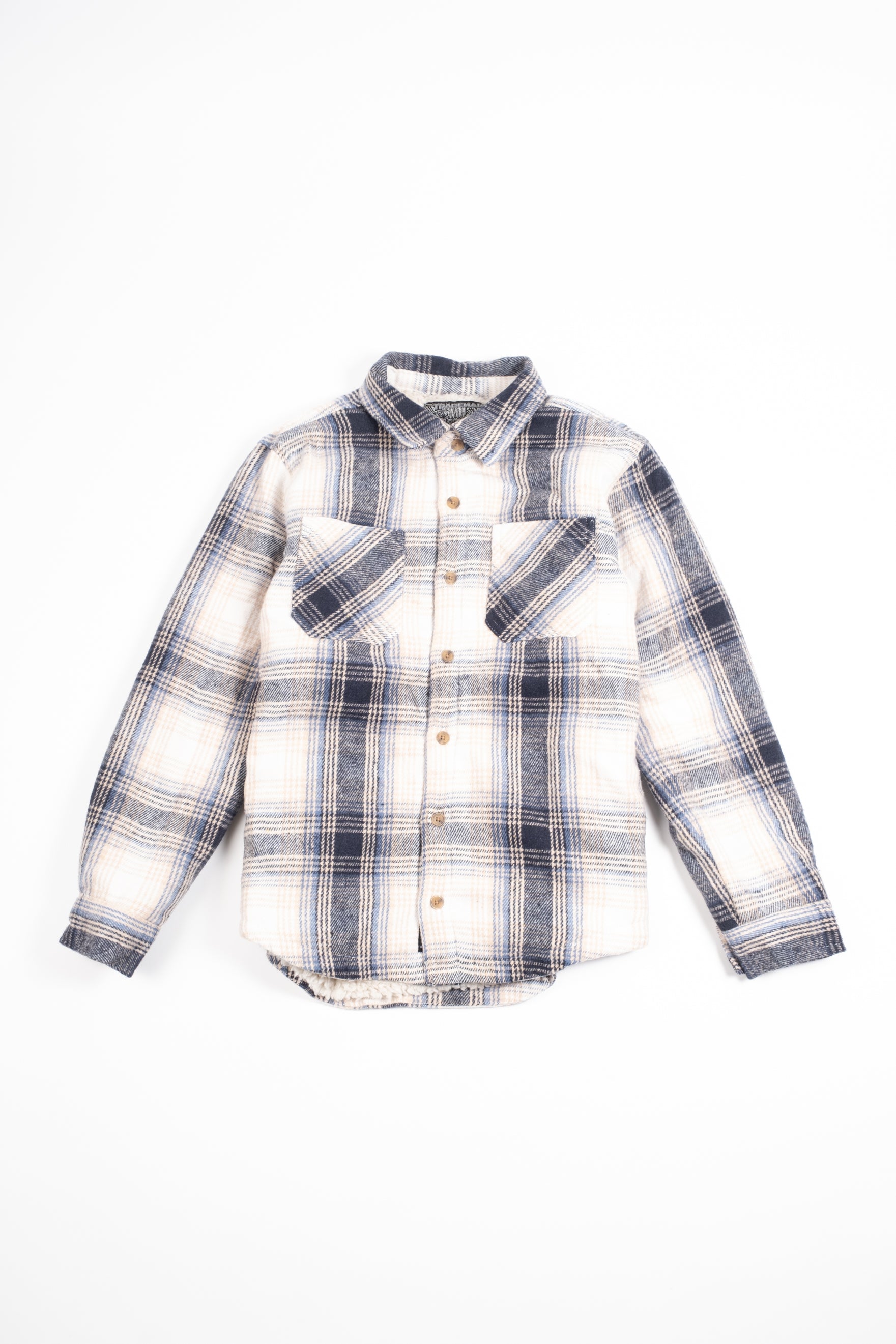 Warm flannel shacket #color_creamblue