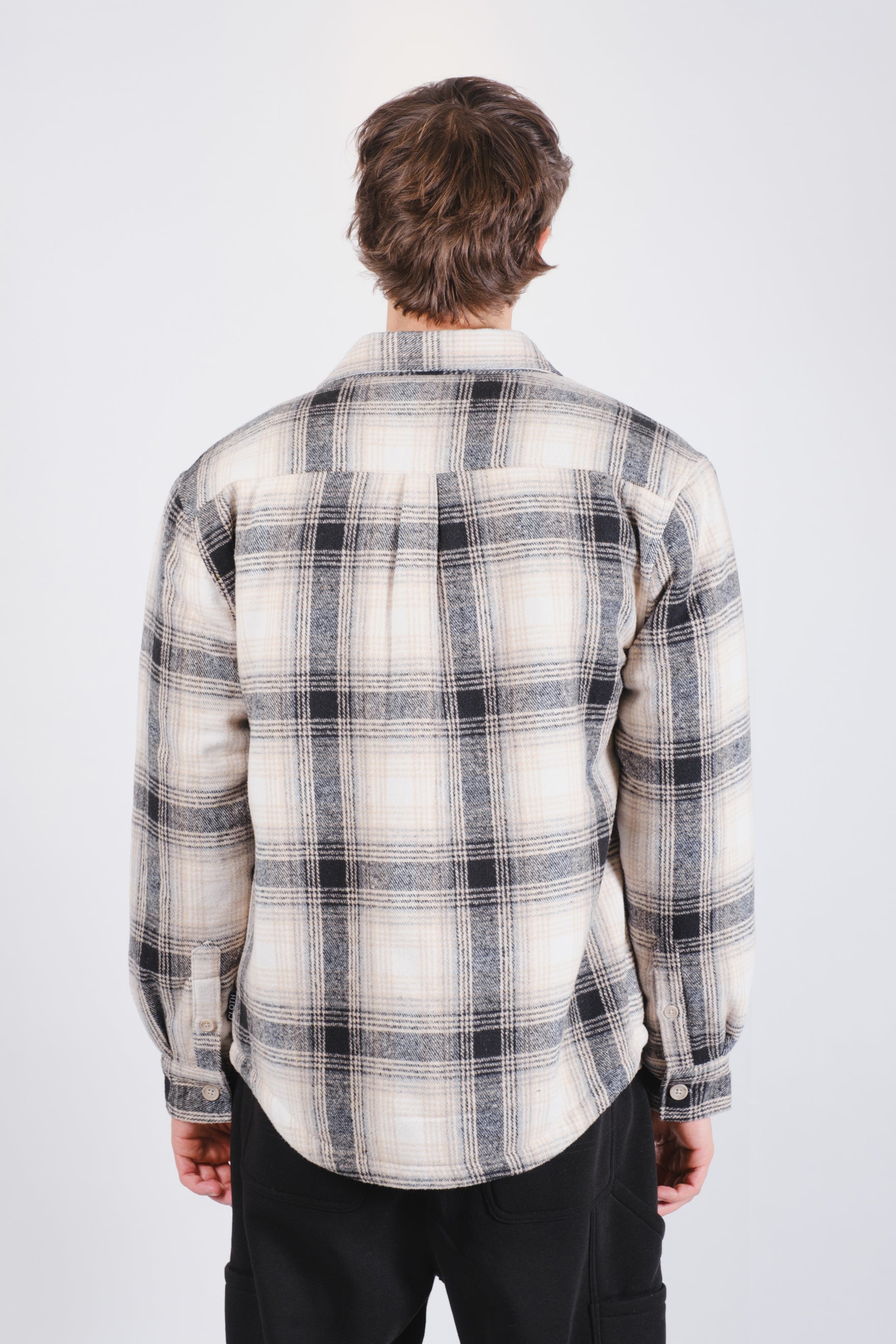 Men's heavyweight flannel shacket with sherpa lining 