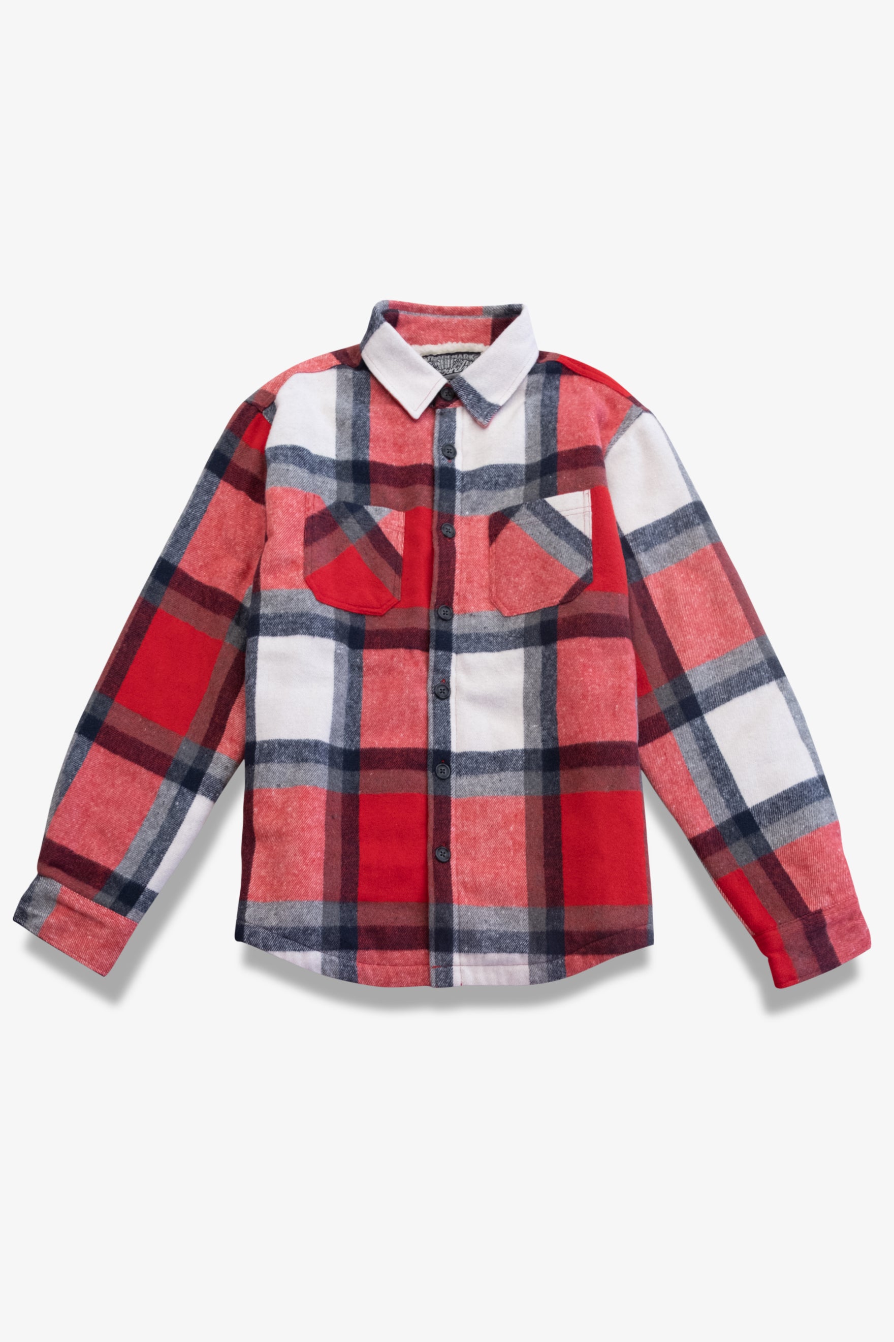 Sherpa lined flannel shirt jacket for men
#color_red white