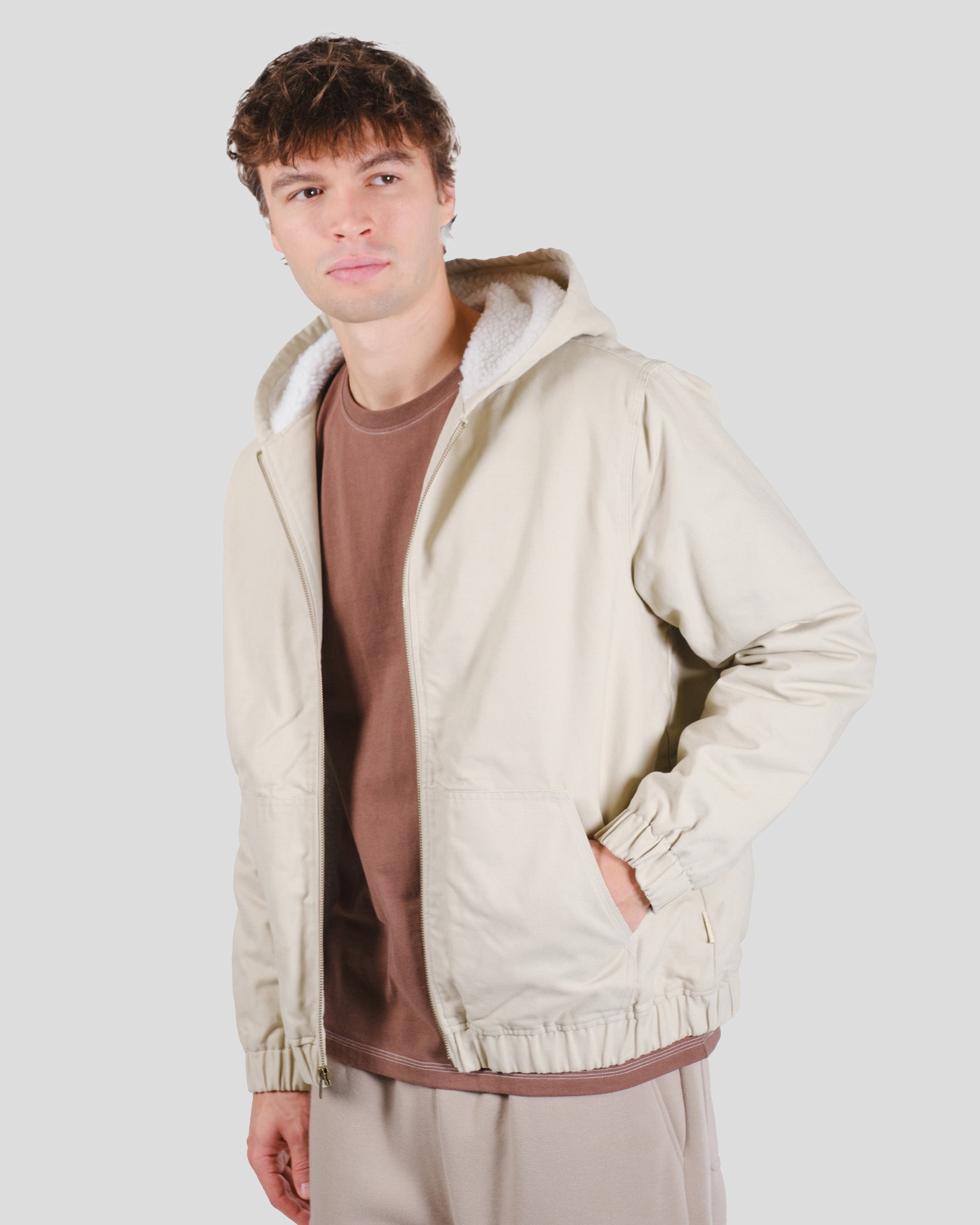 Sherpa Lined Hooded Canvas Jacket