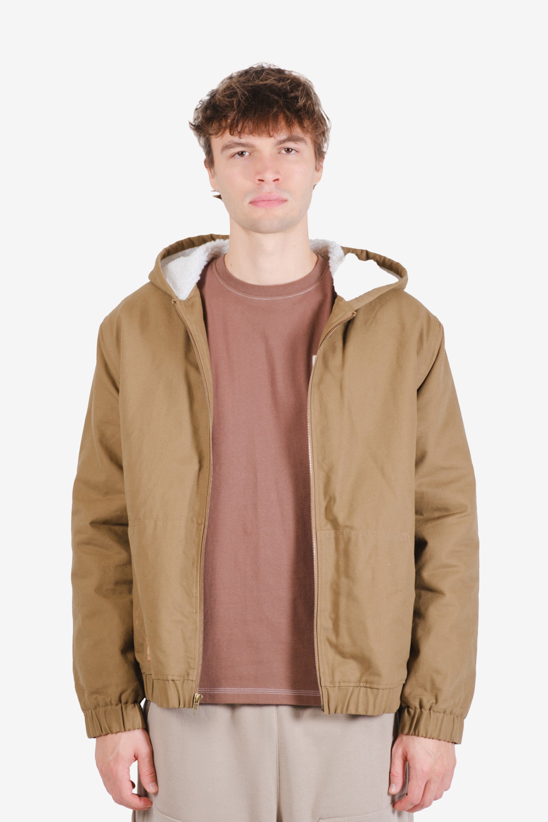 Men’s sherpa-lined hooded canvas jacket
#color_tobacco