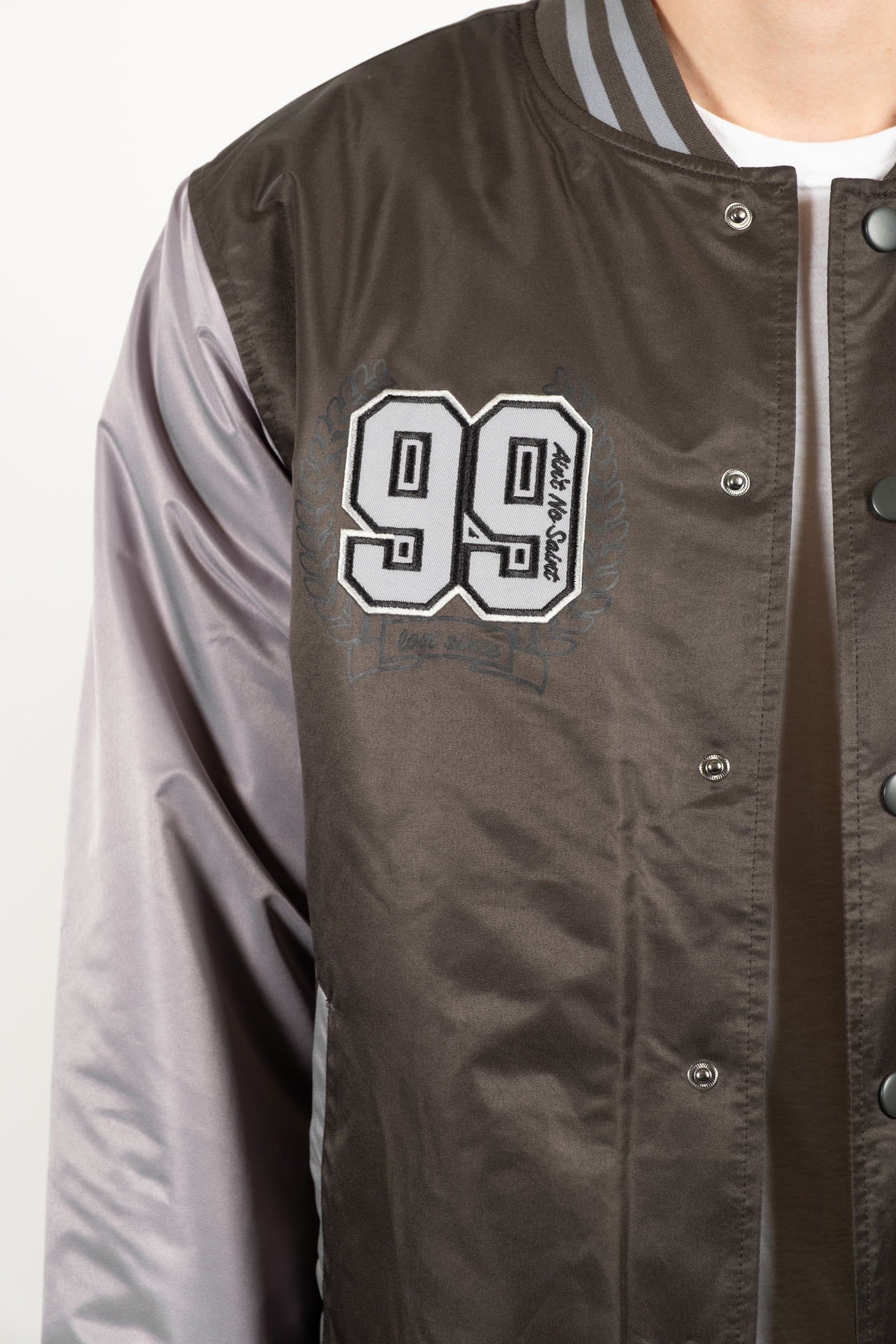 '99 aint no saint' twill bomber jacket for men #color_dusty black