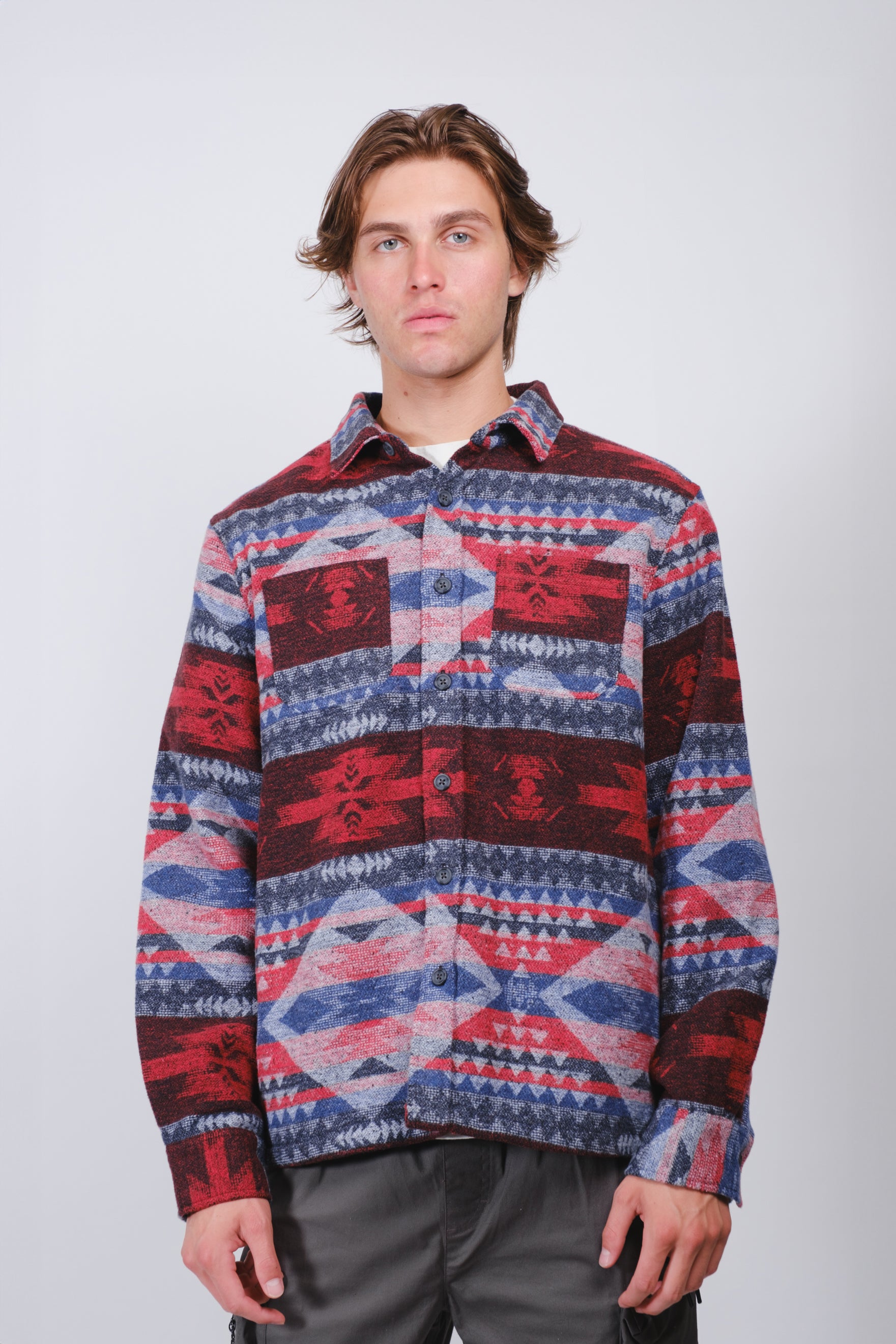 Diamond Stripe Jacquard Shacket for Men #color_multi