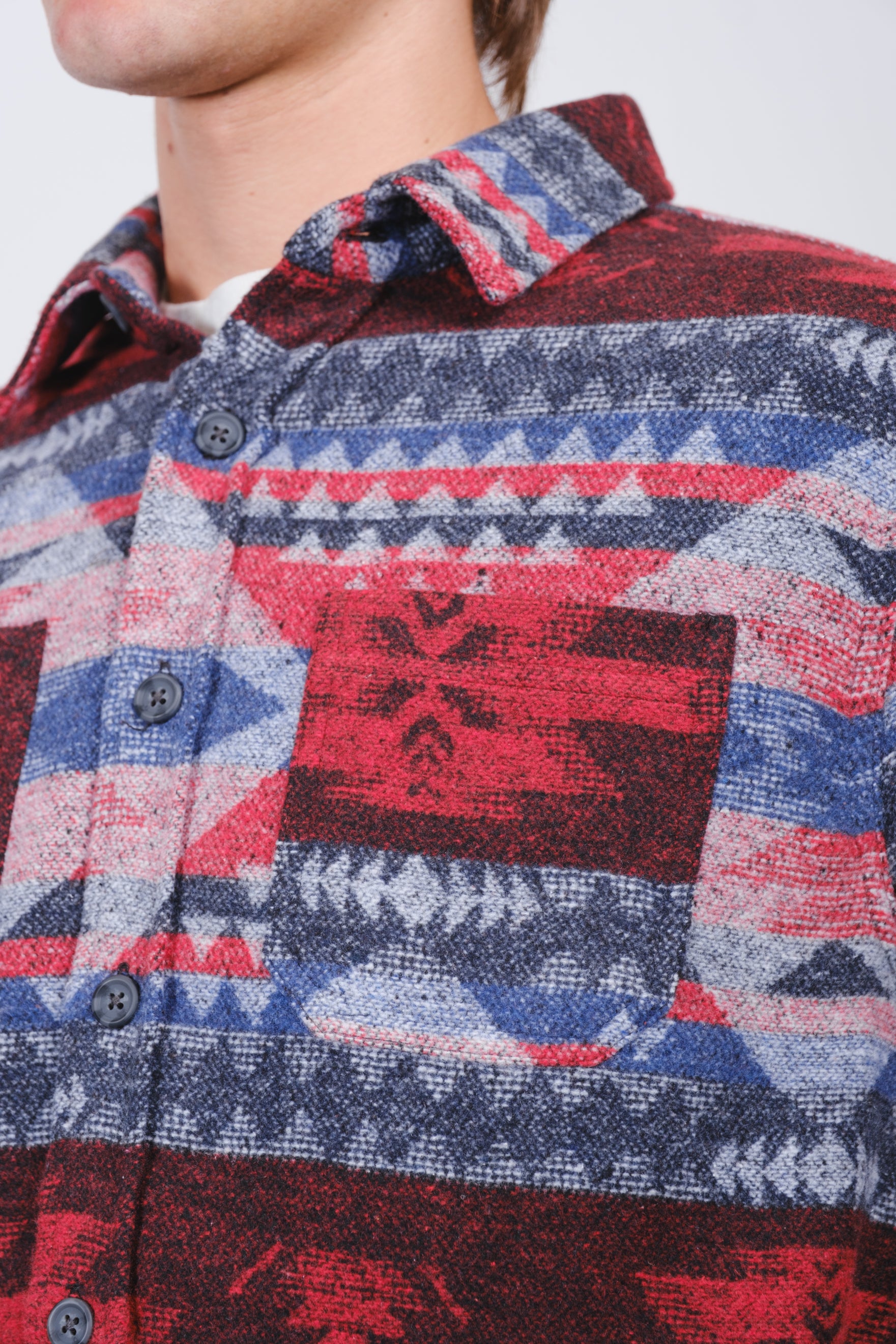 Front Pocket Detailed Native Diamond Stripe Jacquard Shacket #color_multi