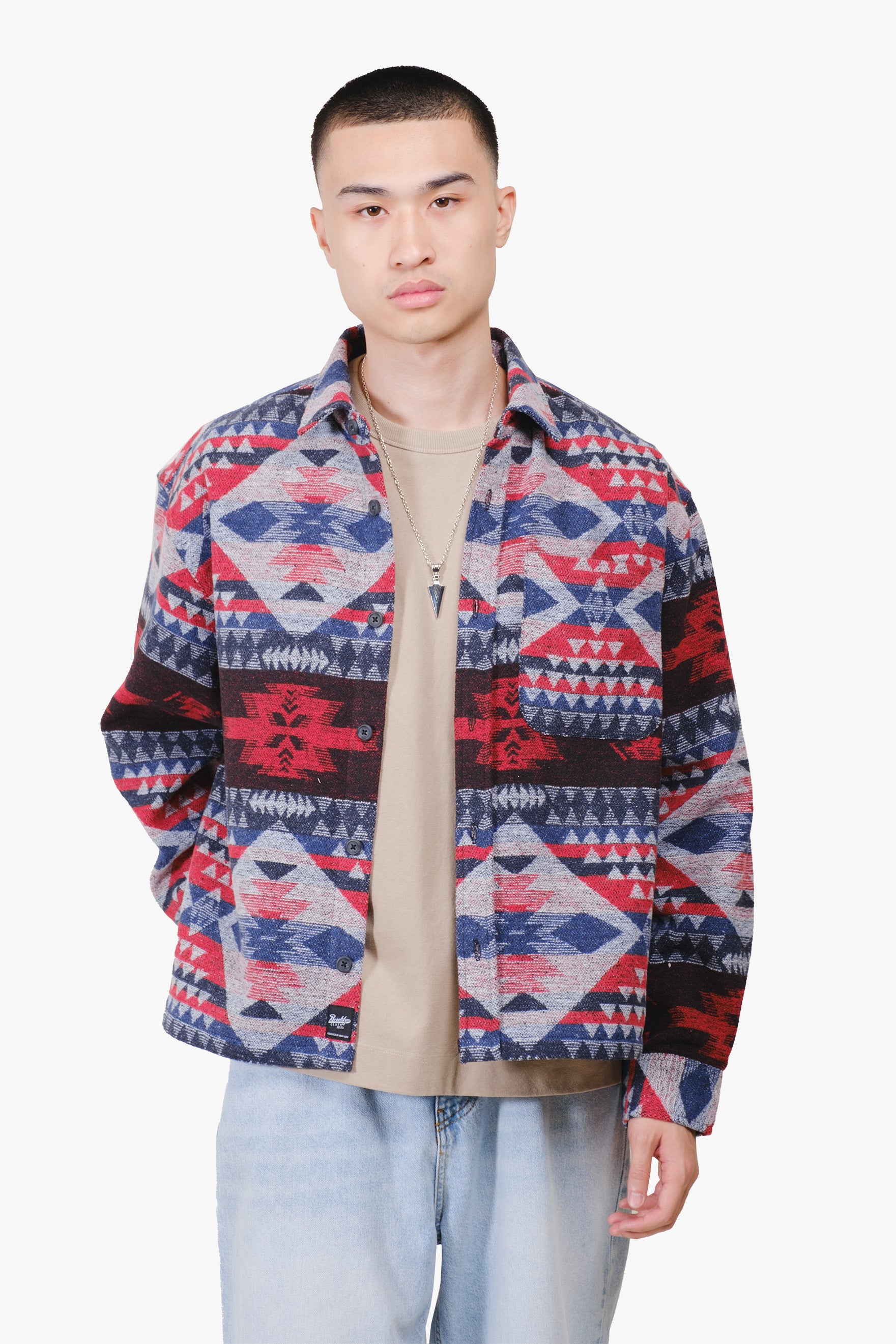 Boxy Native Diamond Stripe Jacquard Shacket