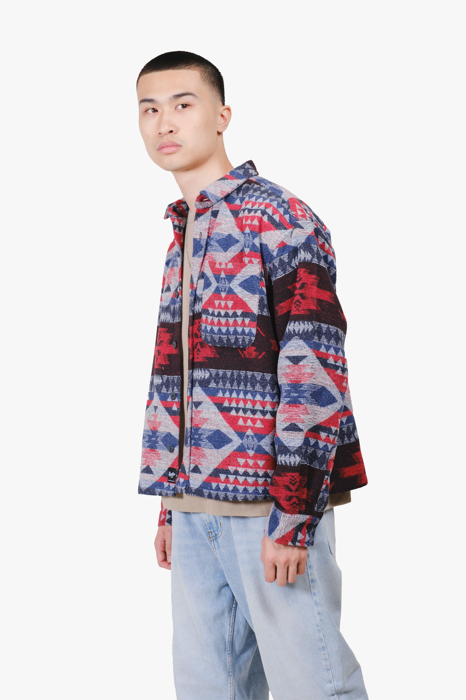 Boxy Native Diamond Stripe Jacquard Shacket