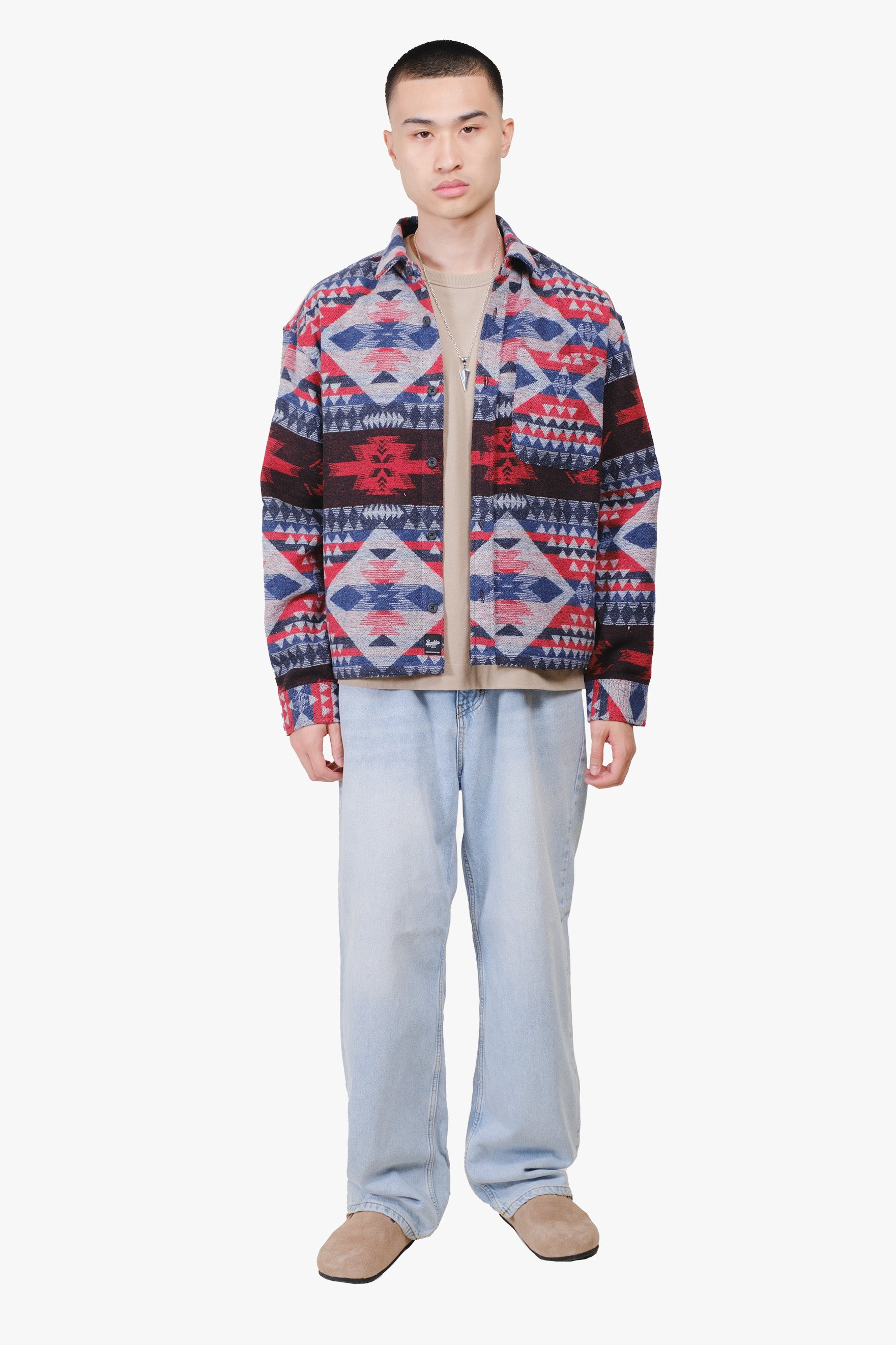 Boxy Native Diamond Stripe Jacquard Shacket