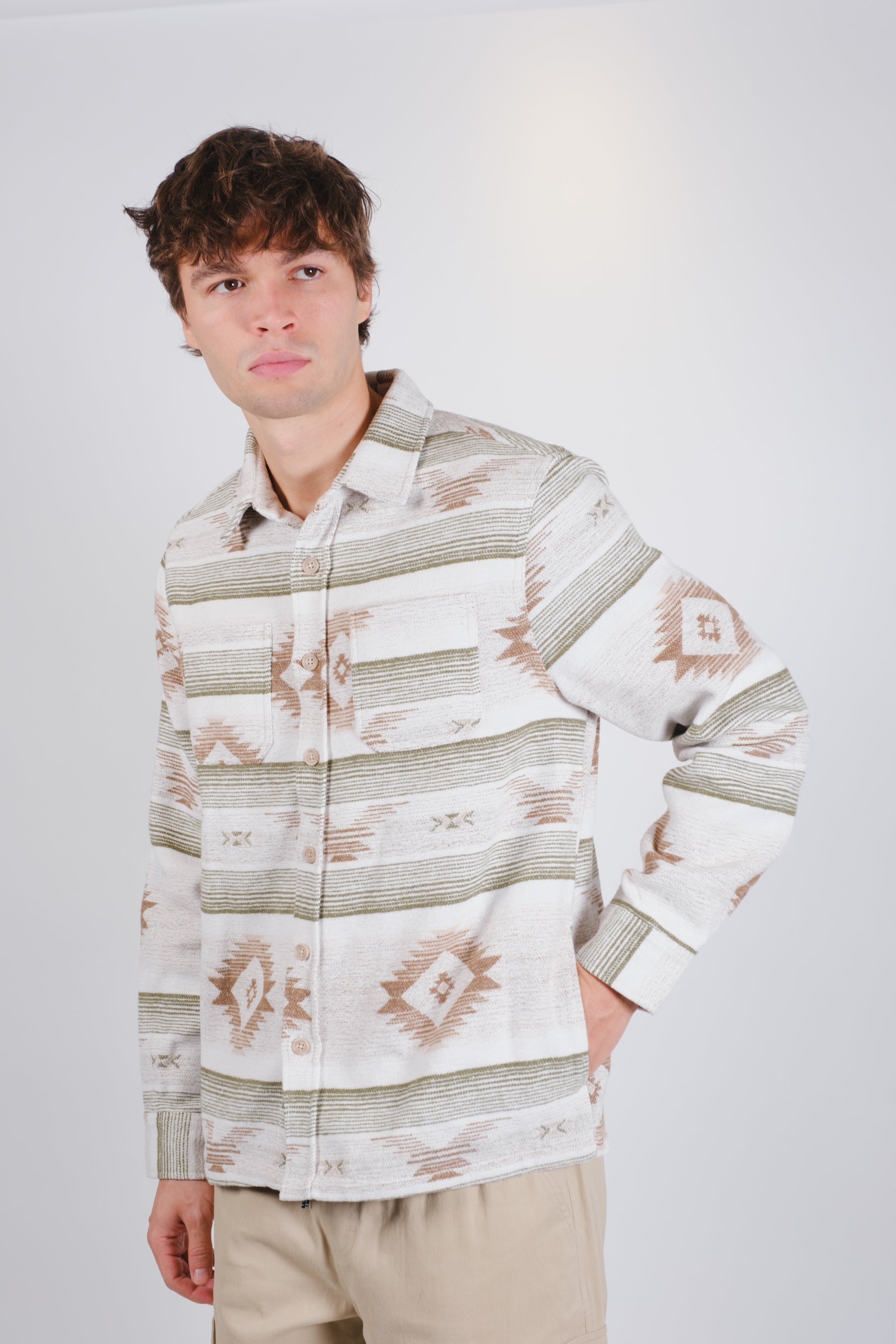 Striped Native Jacquard Men's Shacket
#color_ivory