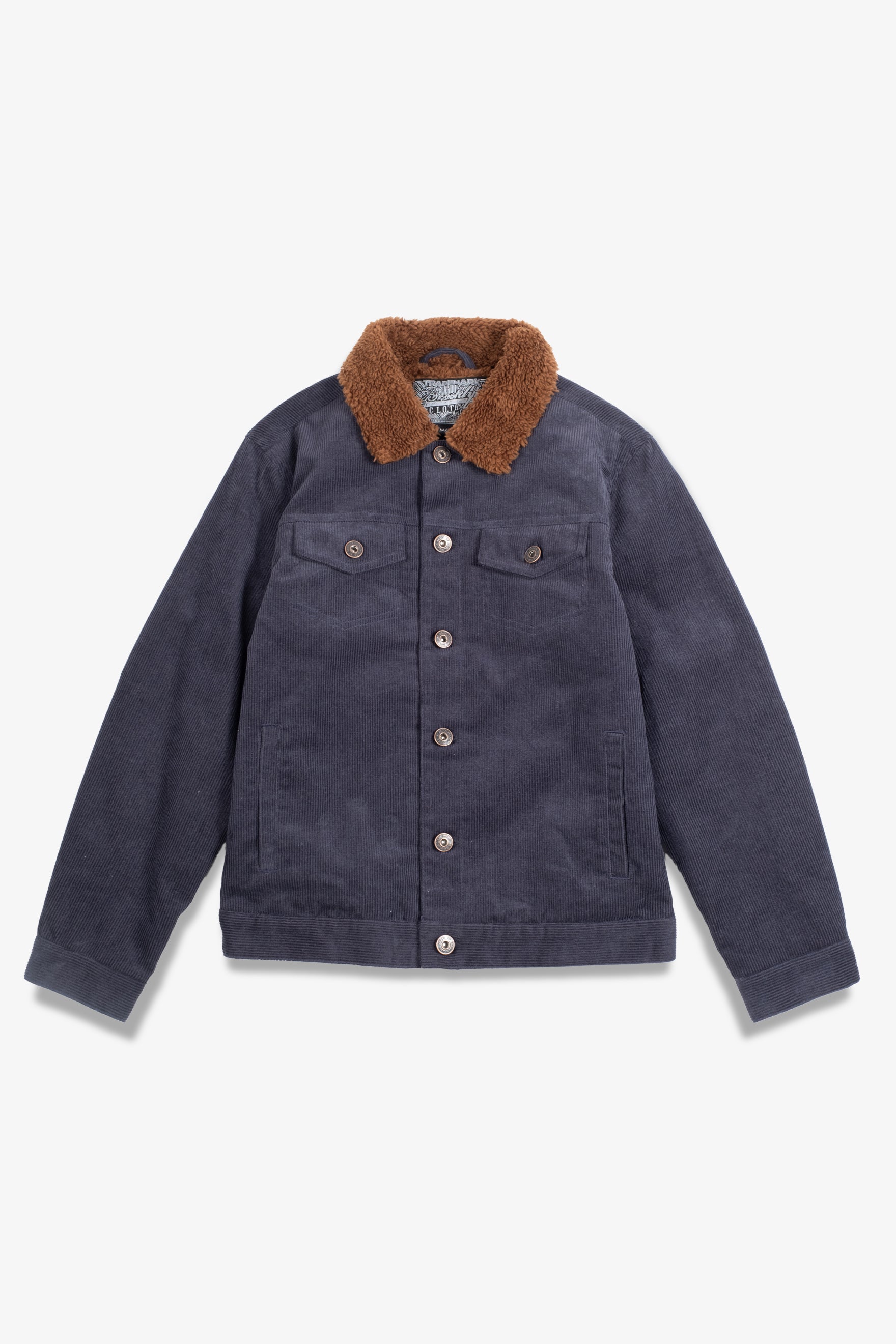 Kids cord trucker jacket, sherpa-lined for cozy comfort
#color_navy