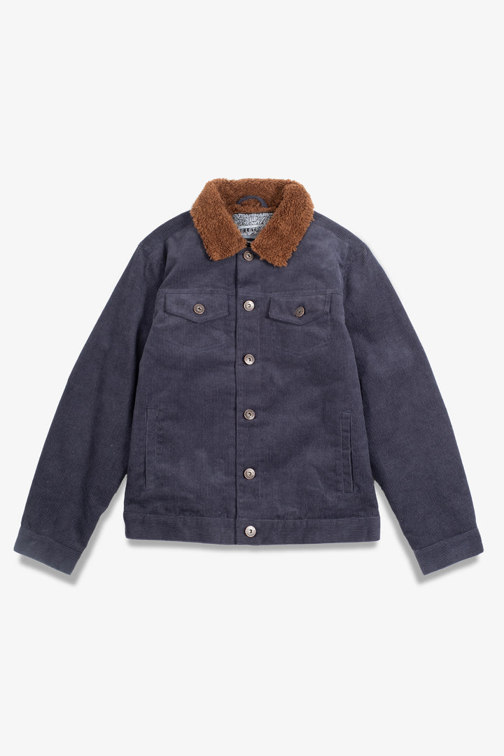 Kids cord trucker jacket, sherpa-lined for cozy comfort
#color_navy