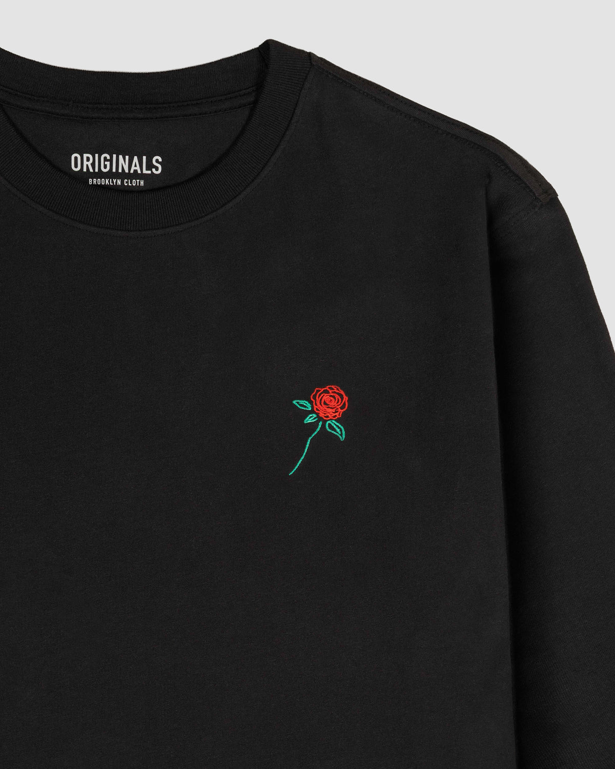 Rose Emb Heavyweight Long Sleeve Tee in Washed black